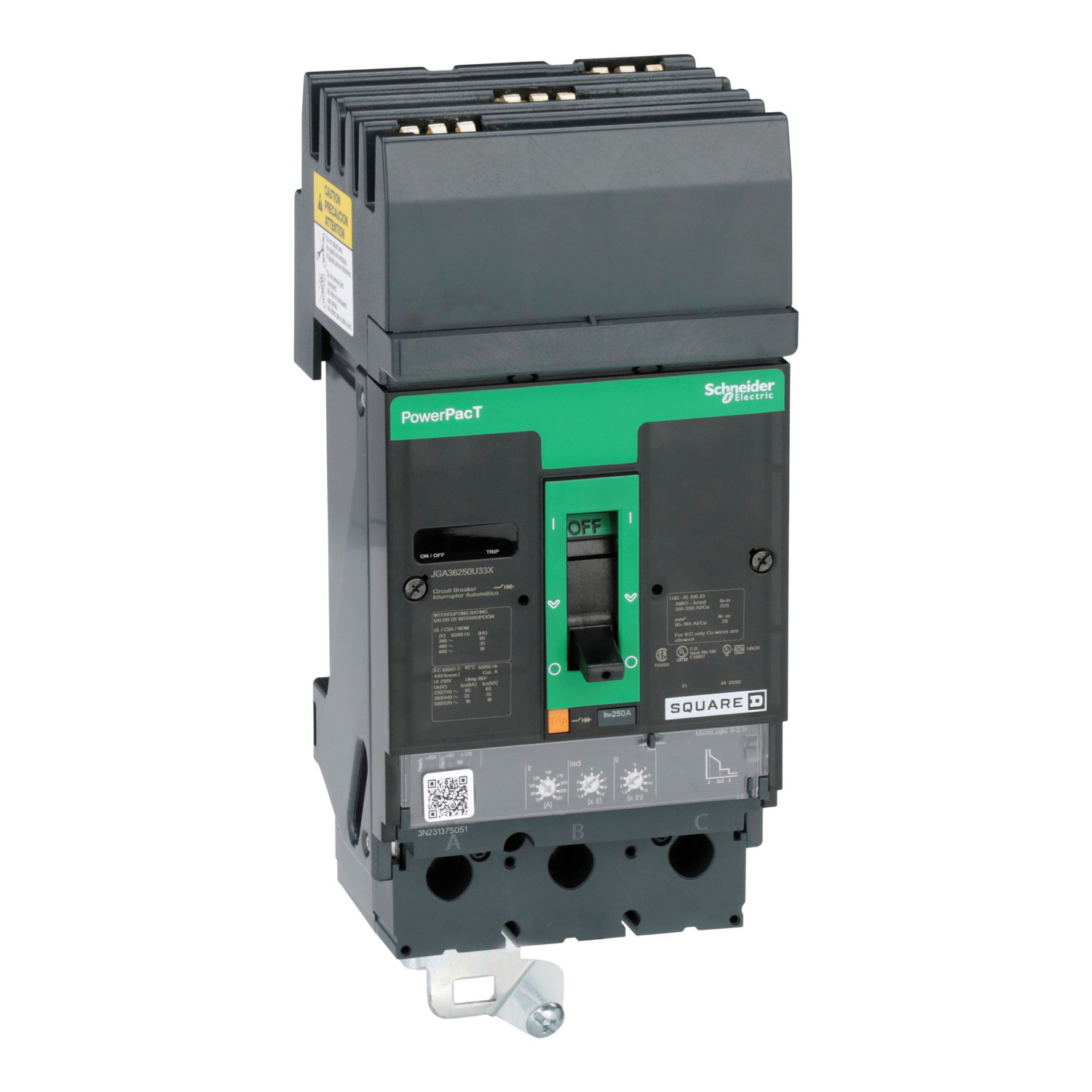 JGA36250U33X Molded Case Circuit Breaker, 250 Amp, 3 Pole, 600V
