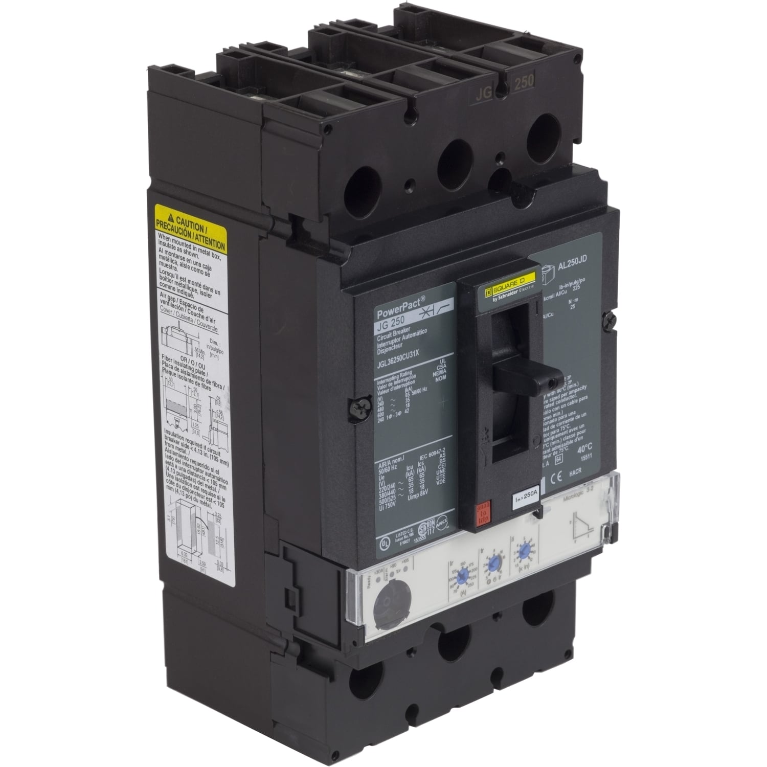 JGL36250CU31X Molded Case Circuit Breaker, 250 Amp, 3 Pole, 600V