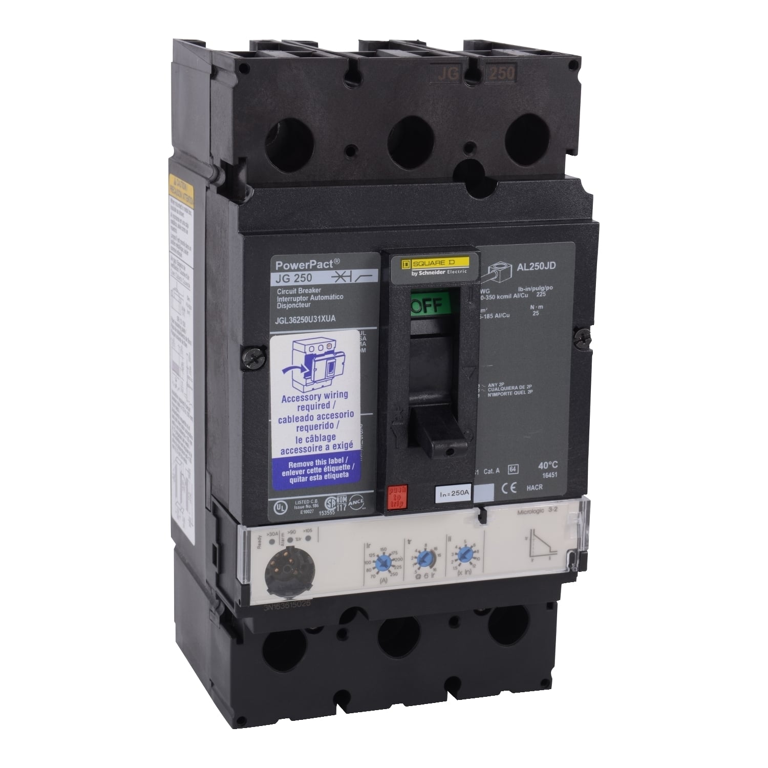 JGL36250U31XUA Molded Case Circuit Breaker, 250 Amp, 3 Pole, 600V