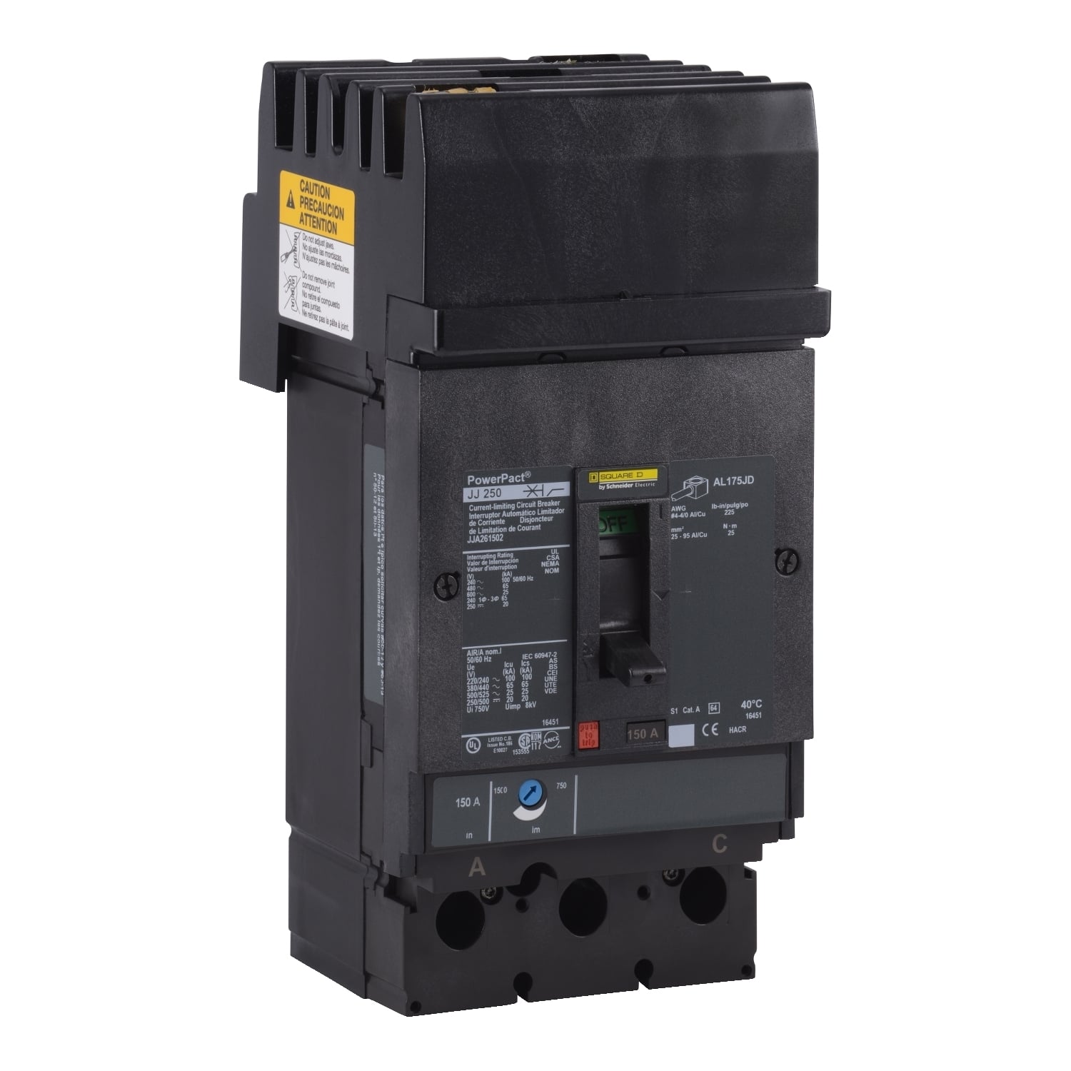 Circuit breaker, PowerPacT J, 250A, 2 pole, 600VAC, 25kA, I-Line, thermal magnetic, 80%, AC