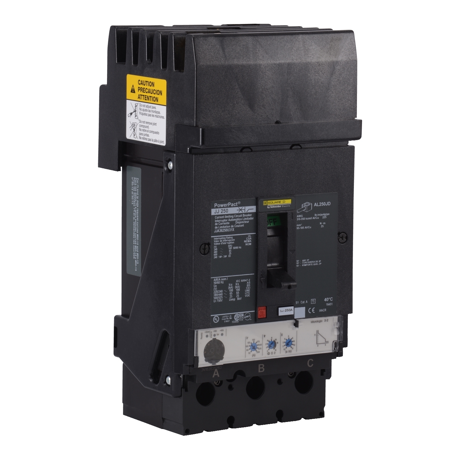 JJA36250U31X Molded Case Circuit Breaker, 250 Amp, 3 Pole, 600V