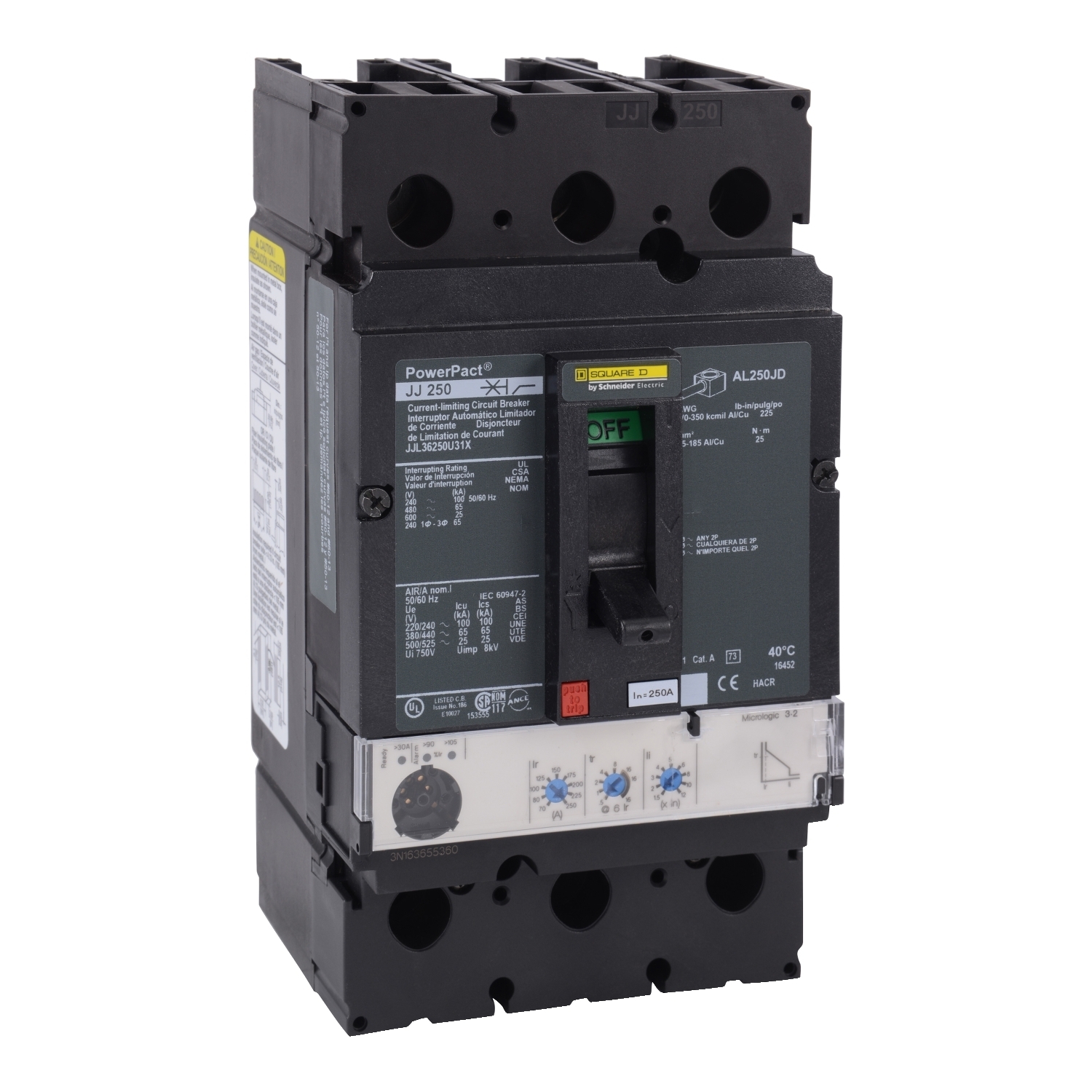 JJL36250U31X Molded Case Circuit Breaker, 250 Amp, 3 Pole, 600V