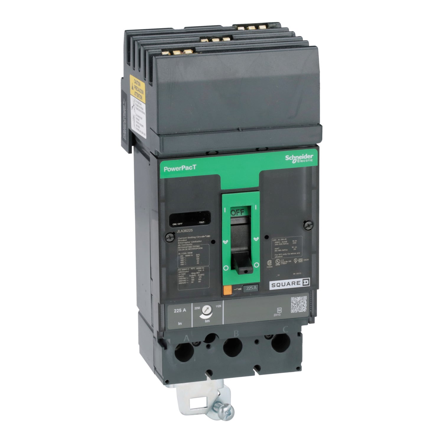JLA36225 I-Line PowerPact J Type JLA Molded Case Circuit Breaker, 600 V AC/500 V DC, 225 A, 20/50/100/125 kA Interrupt, 3 Poles, Thermal Magnetic Trip