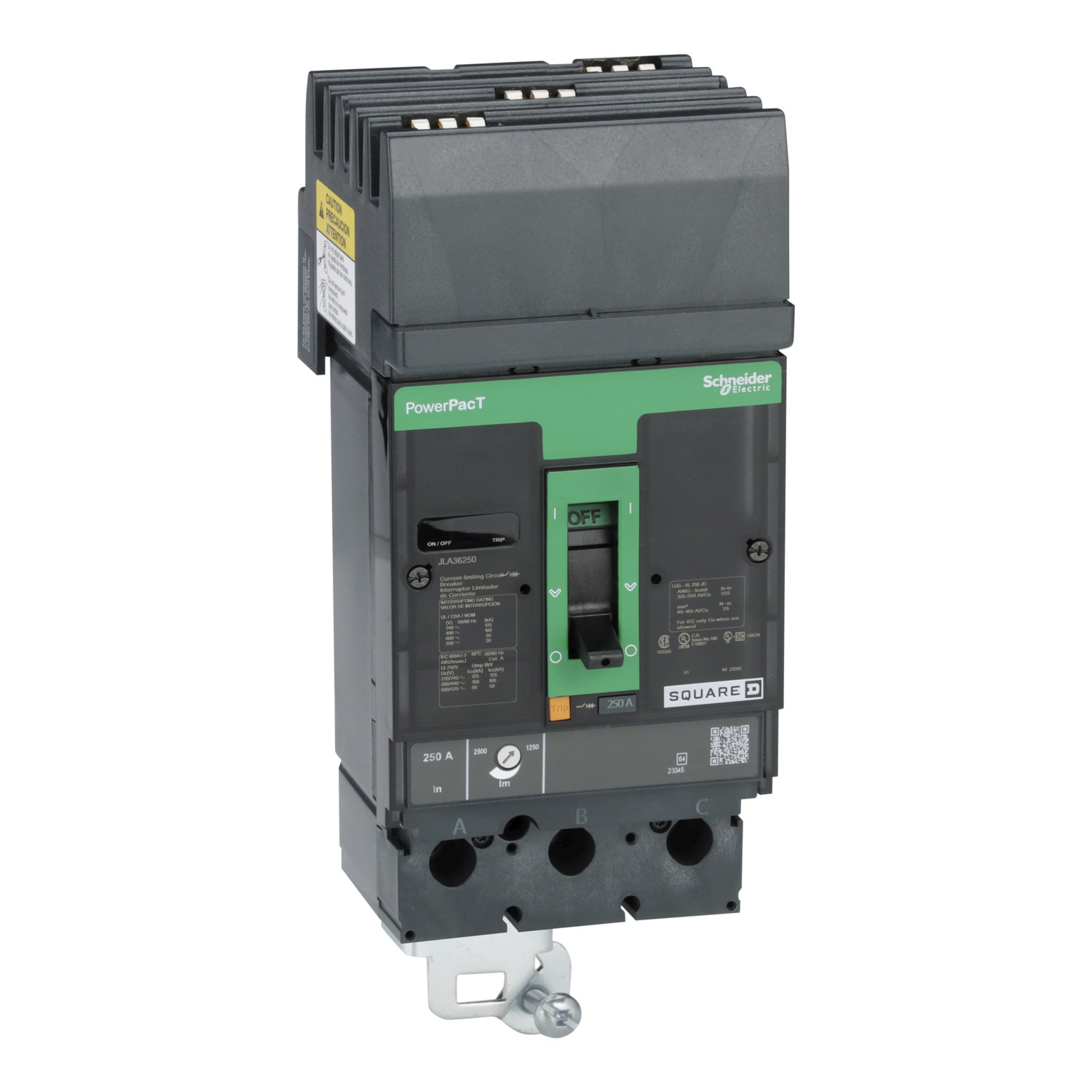 JLA36250 I-Line PowerPact J Type JLA Molded Case Circuit Breaker, 600 V AC/500 V DC, 250 A, 20/50/100/125 kA Interrupt, 3 Poles, Thermal Magnetic Trip