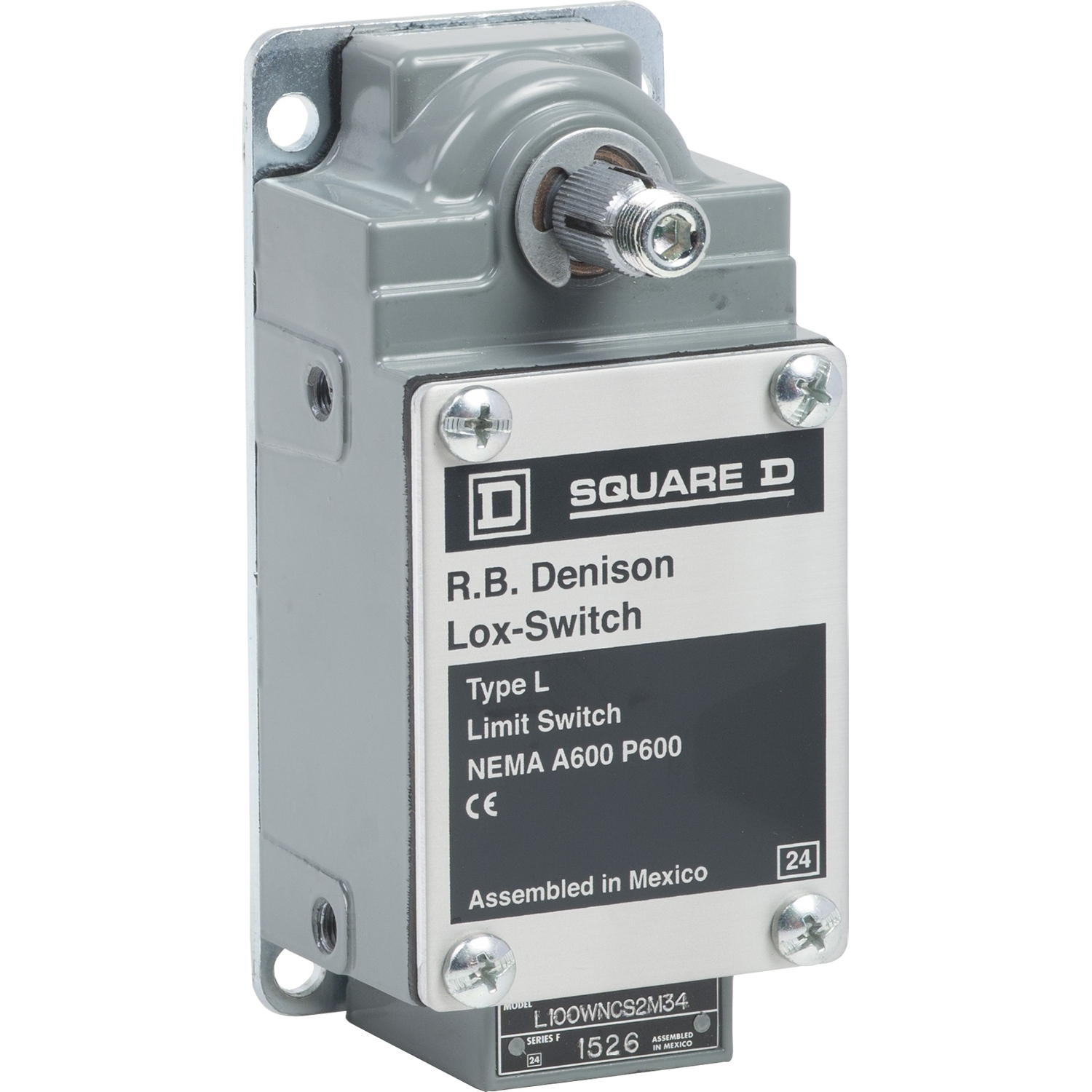 L100WNCS2M34 Severe Duty Mill Limit Switch, 600 V, 20 A, 2NC 2 Form Y DPST-DB Contact, 2 Poles
