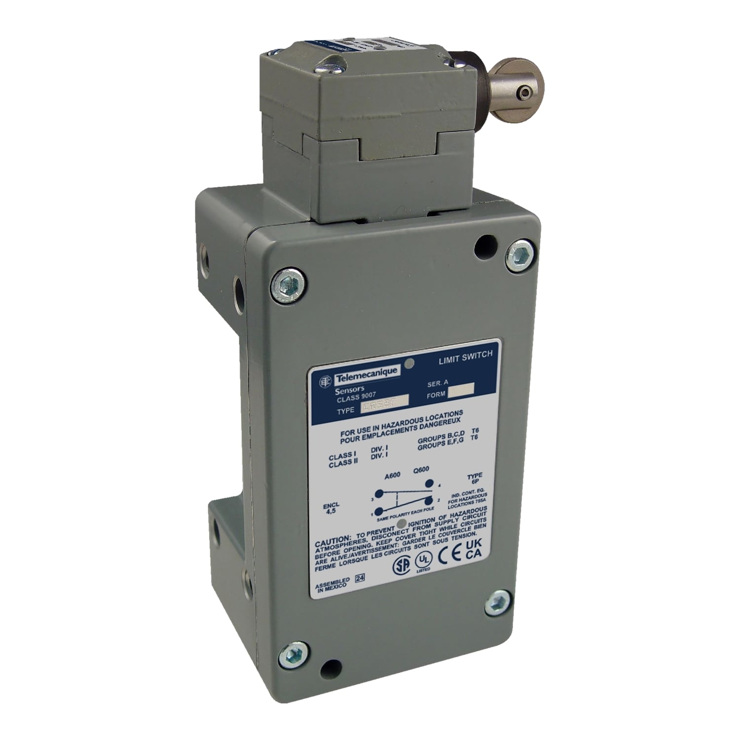 L100WTR2M10 Severe Duty Mill Limit Switch, 600 V, 20 A, 2NO-1NC 2 Form X/1 Form Y 3PDT-DB Contact, 3 Poles