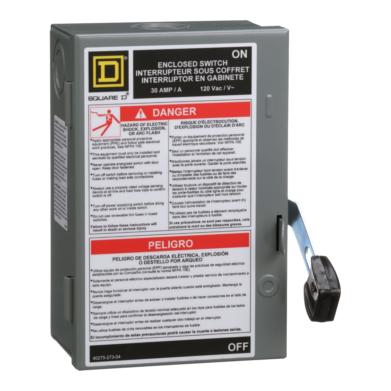 L111N Fusible Light Duty Safety Switch, 120 V AC, 30 A, 1/2 hp, 2 hp, 1 Poles