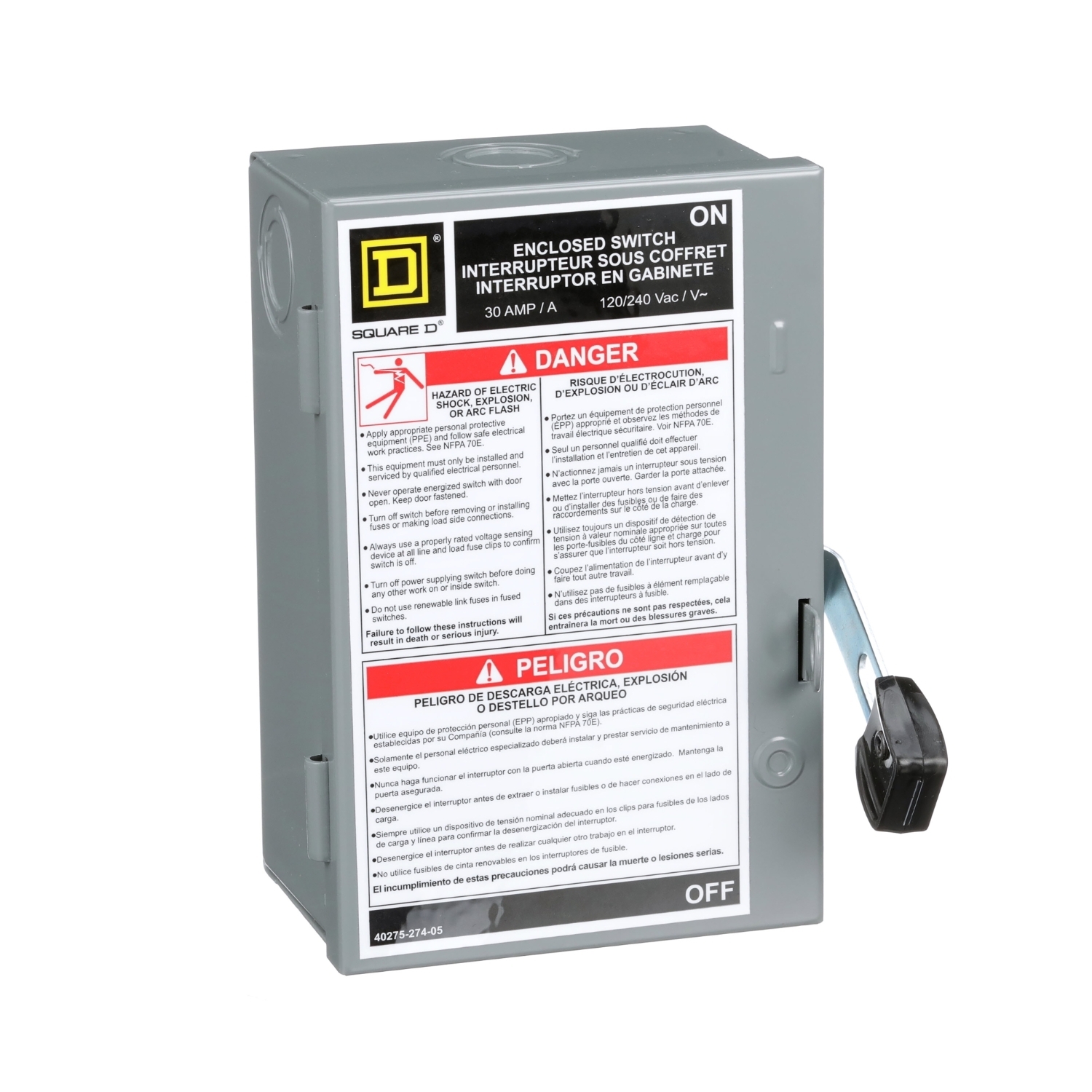 L211N E2 Series Fusible General Purpose Light Duty Safety Switch, 120/240 V AC, 30 A, 2 or 3 hp, 2 Poles