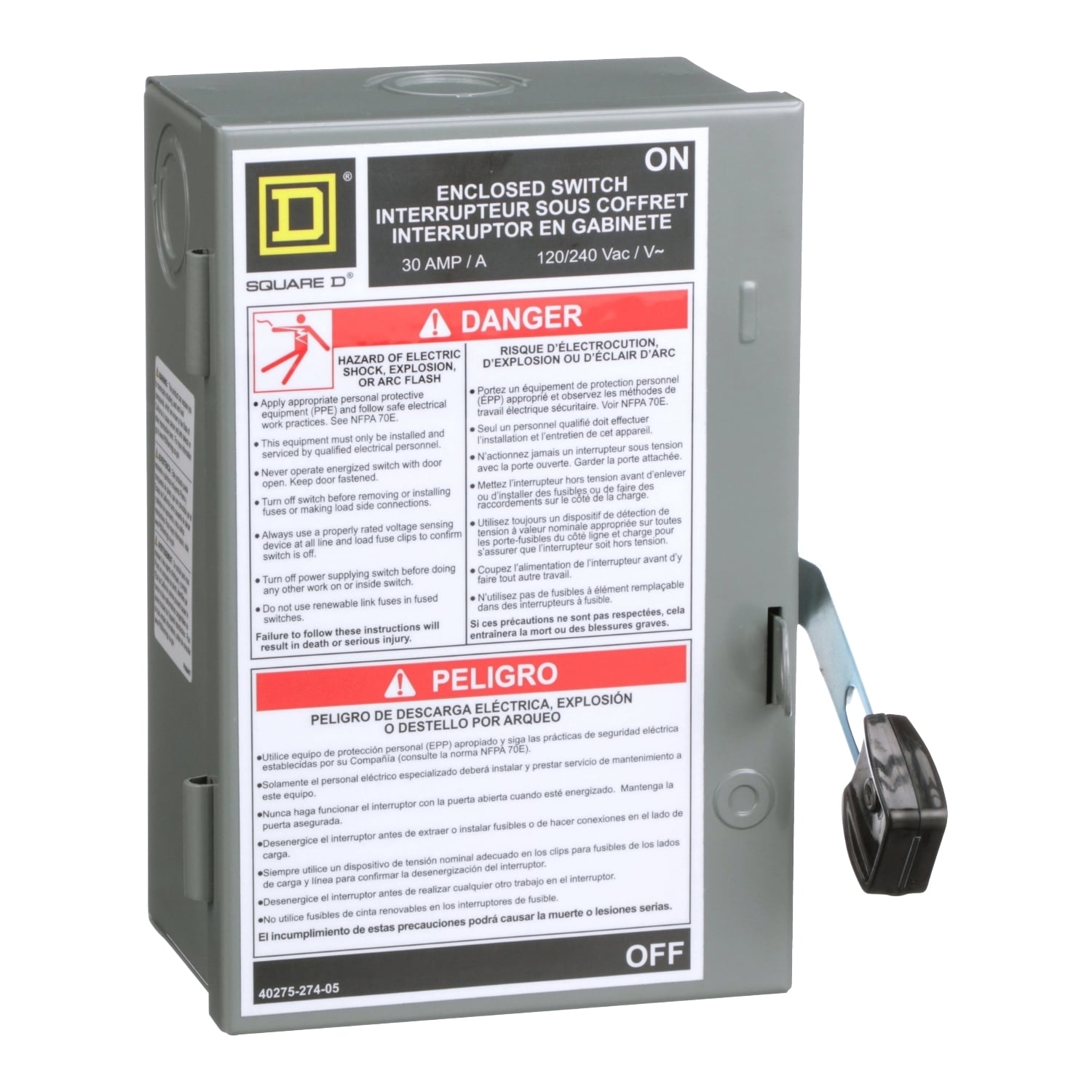 L221N E2 Series Fusible General Purpose Light Duty Safety Switch, 120/240 V AC, 30 A, 2 or 3 hp, 2 Poles