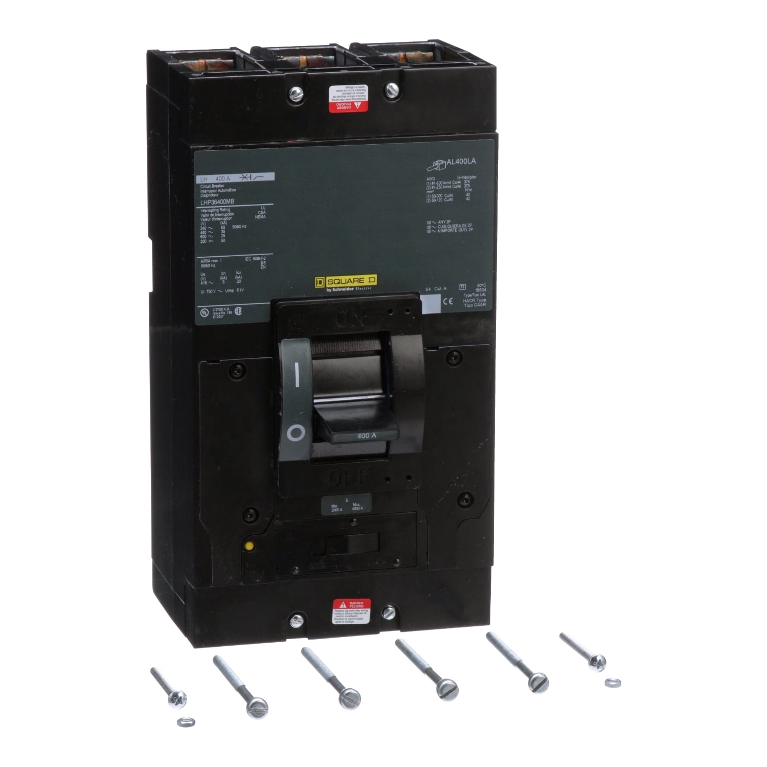 LA26300AC I-Line PowerPact Type LA Molded Case Circuit Breaker, 600 V AC/250 V DC, 300 A, 25/42/30 kA Interrupt, 2 Poles, Thermal Magnetic Trip