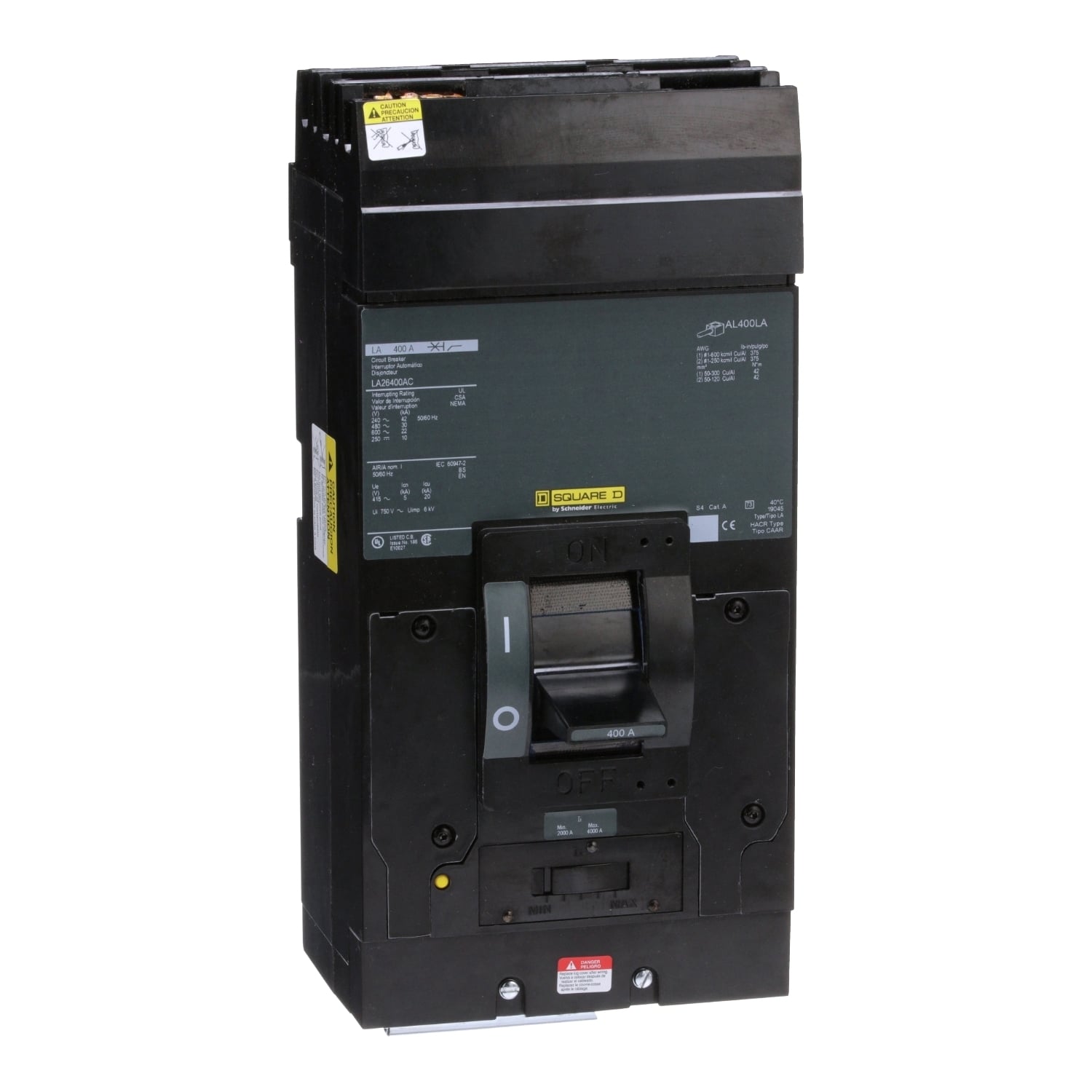 LA26400AC Molded Case Circuit Breaker, 400 Amp, 2 Pole, 600V
