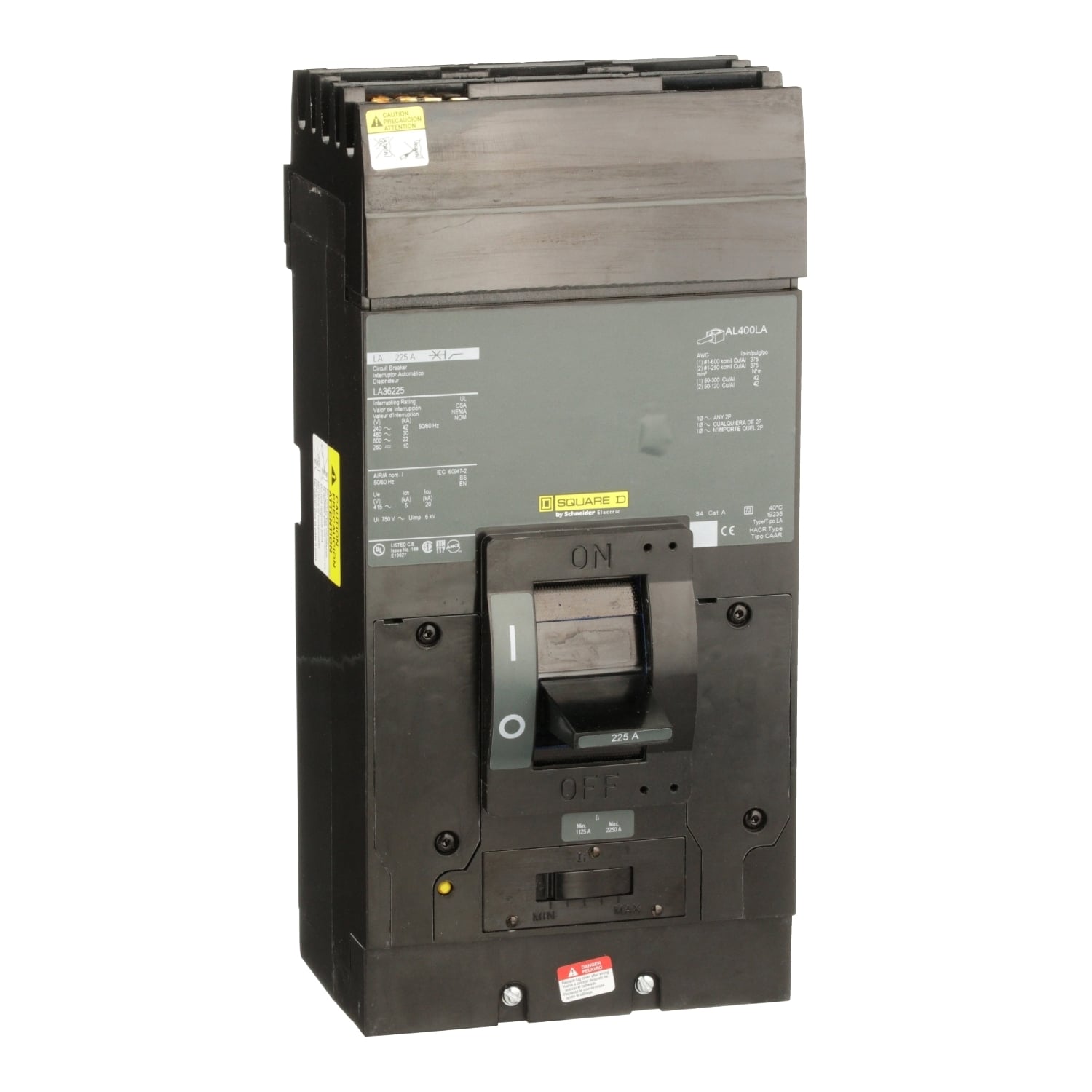 LA36225 I-Line PowerPact Standard Molded Case Circuit Breaker, 600 V AC/250 V DC, 225 A, 25 kA Interrupt, 3 Poles, Thermal Magnetic Trip
