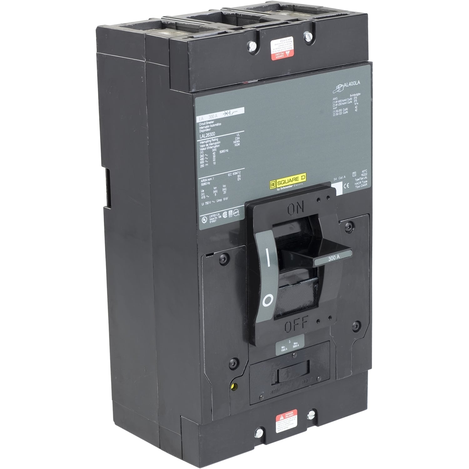 LAL26225 PowerPact Adjustable Standard Interrupt Molded Case Circuit Breaker, 600 VAC, 250 VDC, 225 A, 10/22/30/42 kA Interrupt, 2 Poles, Thermal Magnetic Trip