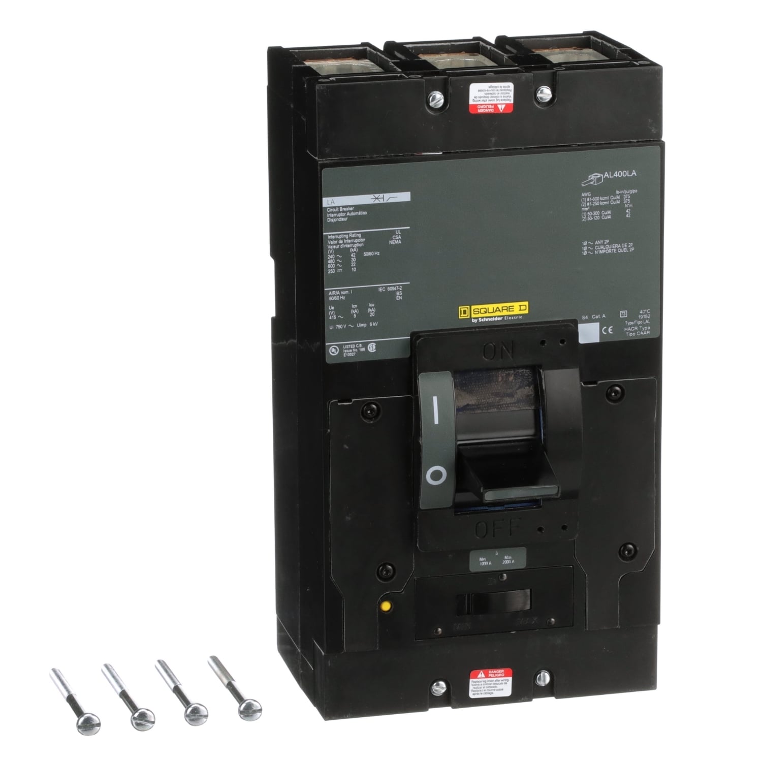 LAL36150 PowerPact Adjustable Standard Interrupt Molded Case Circuit Breaker, 600 V AC/250 V DC, 150 A, 250 VDC/600 VAC/42 kA at 240 VAC/30 kA at 480 VAC/22 kA at 600 VAC/10 kA at 125 VDC/10 kA at 250 VDC Interrupt, 3 Poles, Thermal Magnetic Trip