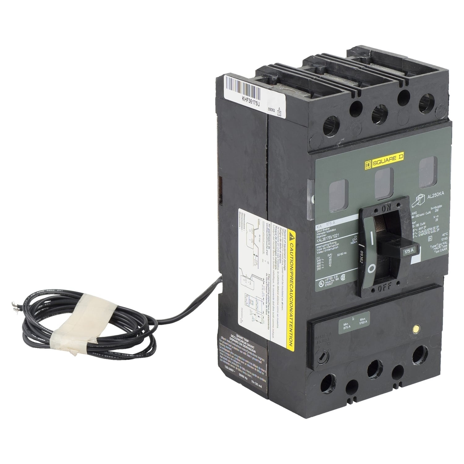 LAL36225MB Adjustable Standard Interrupt Molded Case Circuit Breaker, 600 V AC/250 V DC, 225 A, 42 kA at 240 VAC/30 kA at 480 VAC/22 kA at 600 VAC/10 kA at 125/250 VDC Interrupt, 3 Poles, Thermal Magnetic Trip