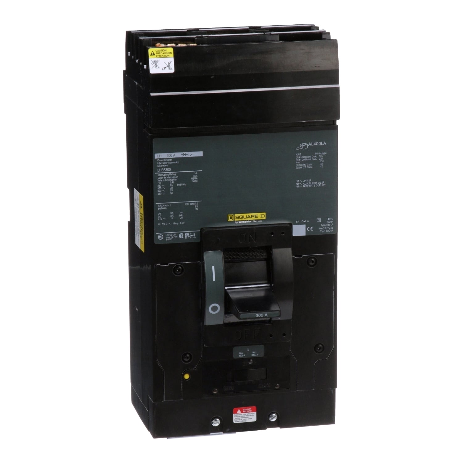 LH36300 I-Line Molded Case Circuit Breaker, 600 V AC/250 V DC, 300 A, 25/35/50/65 kA Interrupt, 3 Poles, Thermal Magnetic Trip