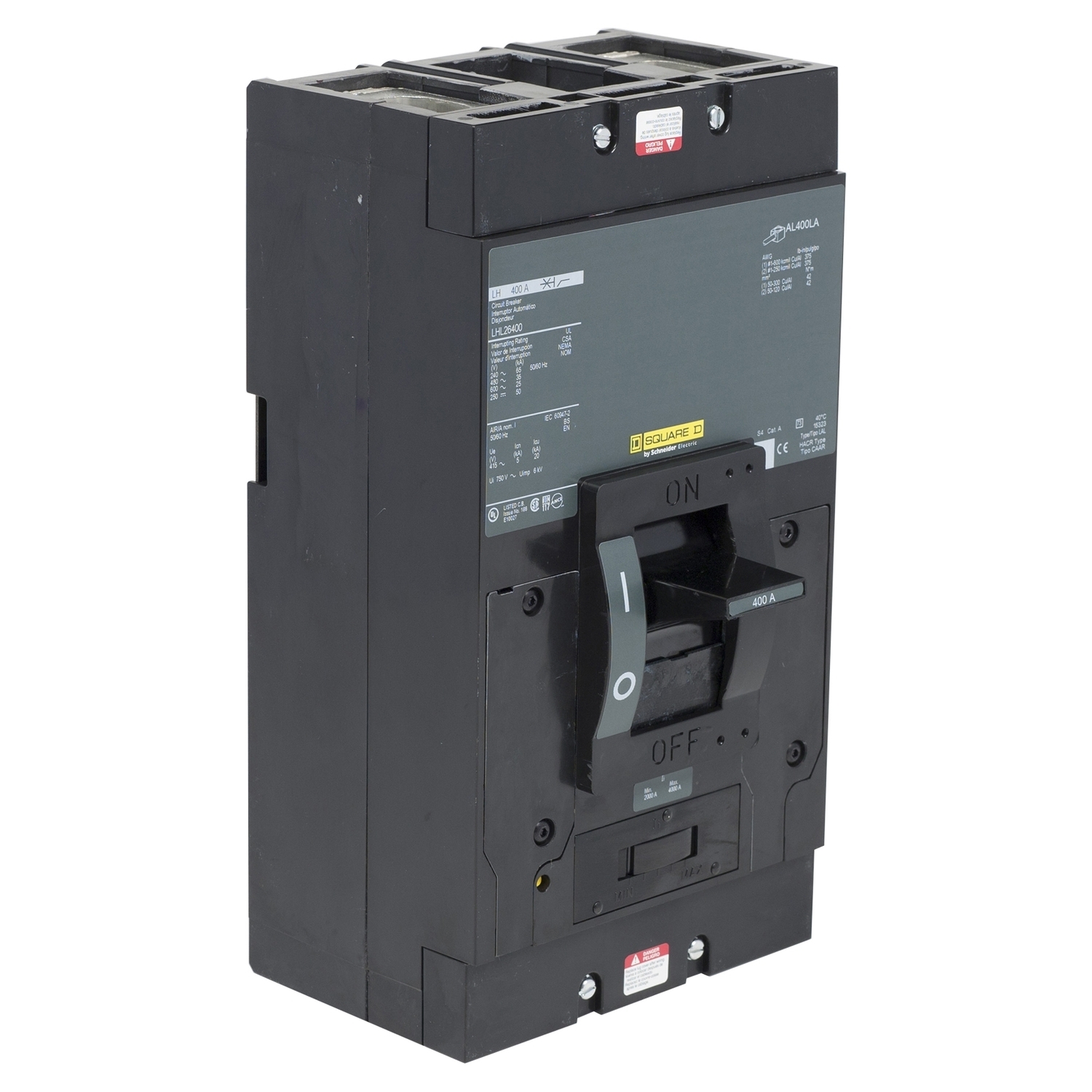 LHL36200 Adjustable High Interrupt Molded Case Circuit Breaker, 600 V AC/250 V DC, 200 A, 25/35/50/65 kA Interrupt, 3 Poles, Thermal Magnetic Trip