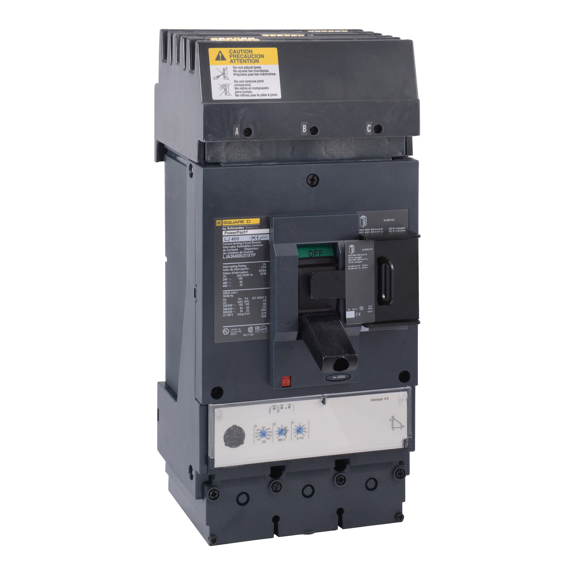 Circuit Breaker, PowerPacT L, 400A, 3 Pole, 600VAC, 25kA, I-Line ...