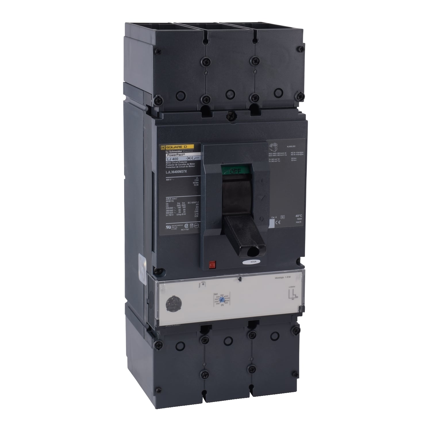 Motor circuit protector, PowerPacT L, 400A, 3 pole, 600VAC, 25kA, lugs, MicroLogic 1.3M, 80%