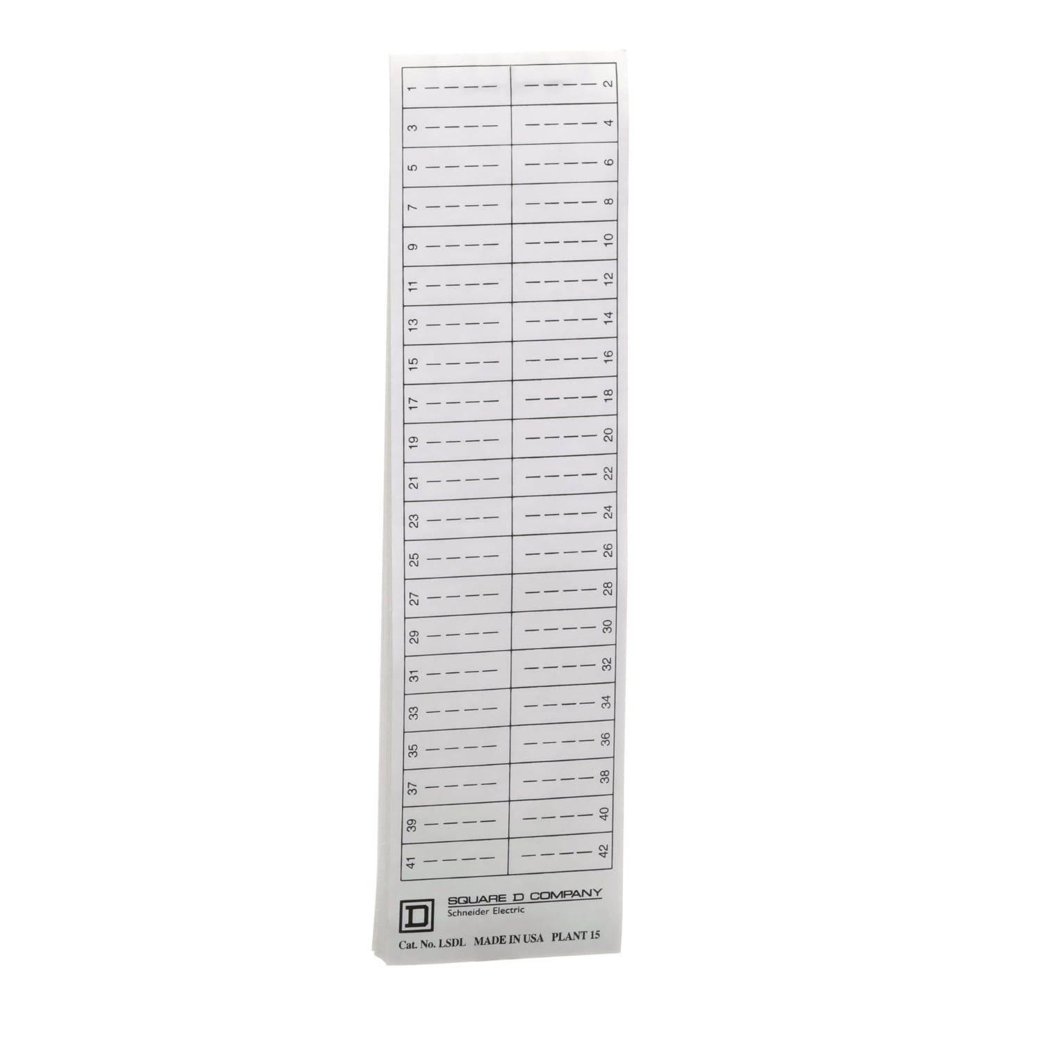 LSDL Directory Label Sheet, For Use With Homeline QO Load Center, Numbered 1 Through 42