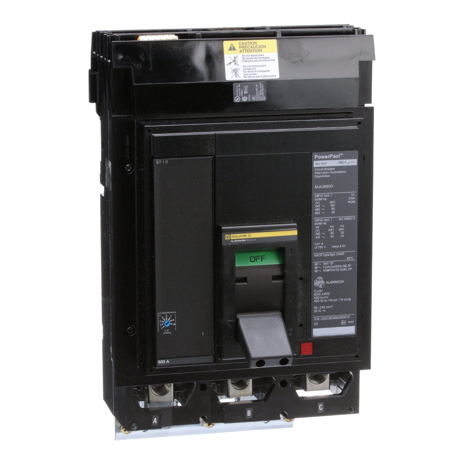 MJA36600 Molded Case Circuit Breaker, 600 Amp, 3 Pole, 600V