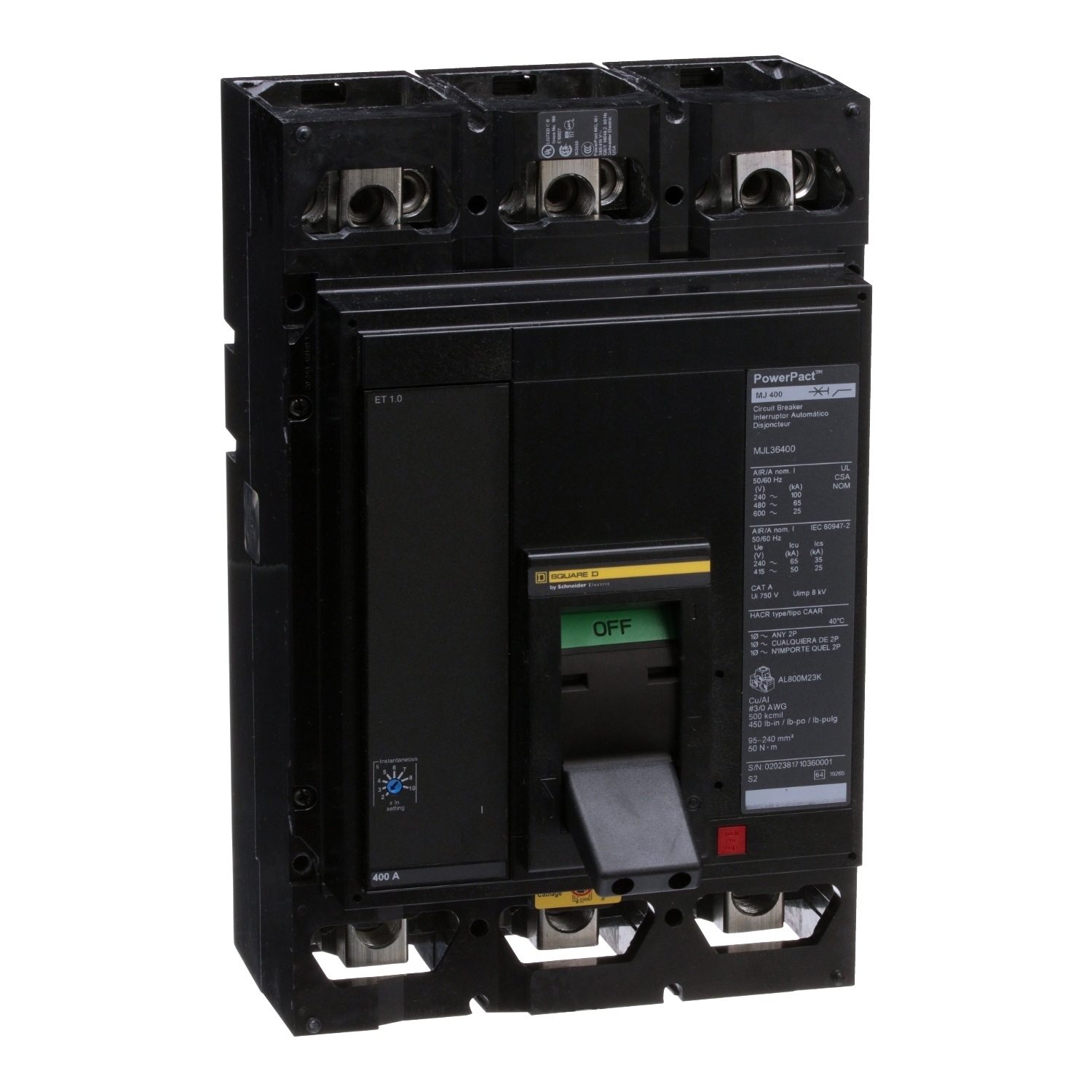 MJL36400 Molded Case Circuit Breaker, 400 Amp, 3 Pole, 600V