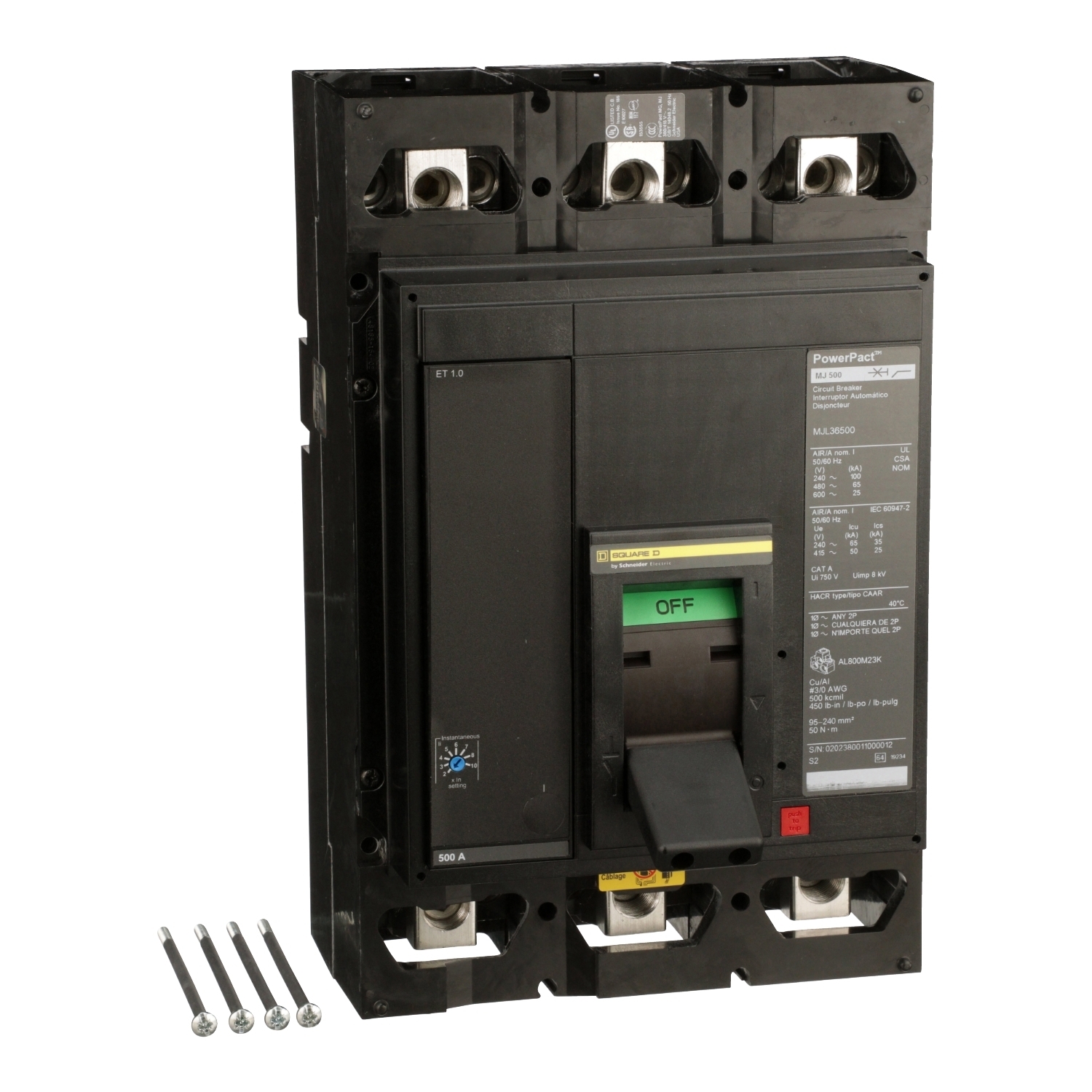 MJL36500 Molded Case Circuit Breaker, 500 Amp, 3 Pole, 600V
