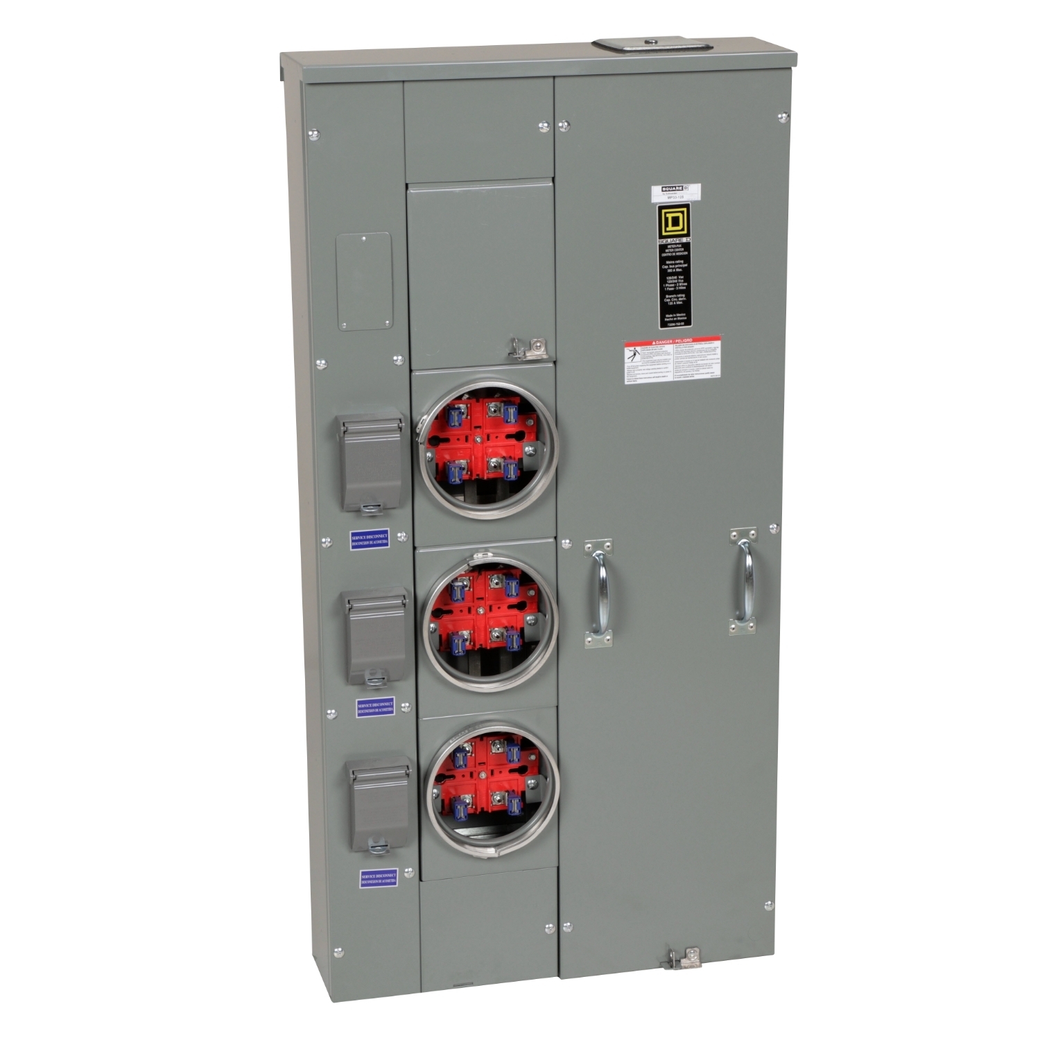 MP33125 Meter Pak Meter Center with Main Lugs, 125 Amp, 1 Phase, Ringed, No Bypass, 4 Jaw, 3 Position, OH, UG, 240V