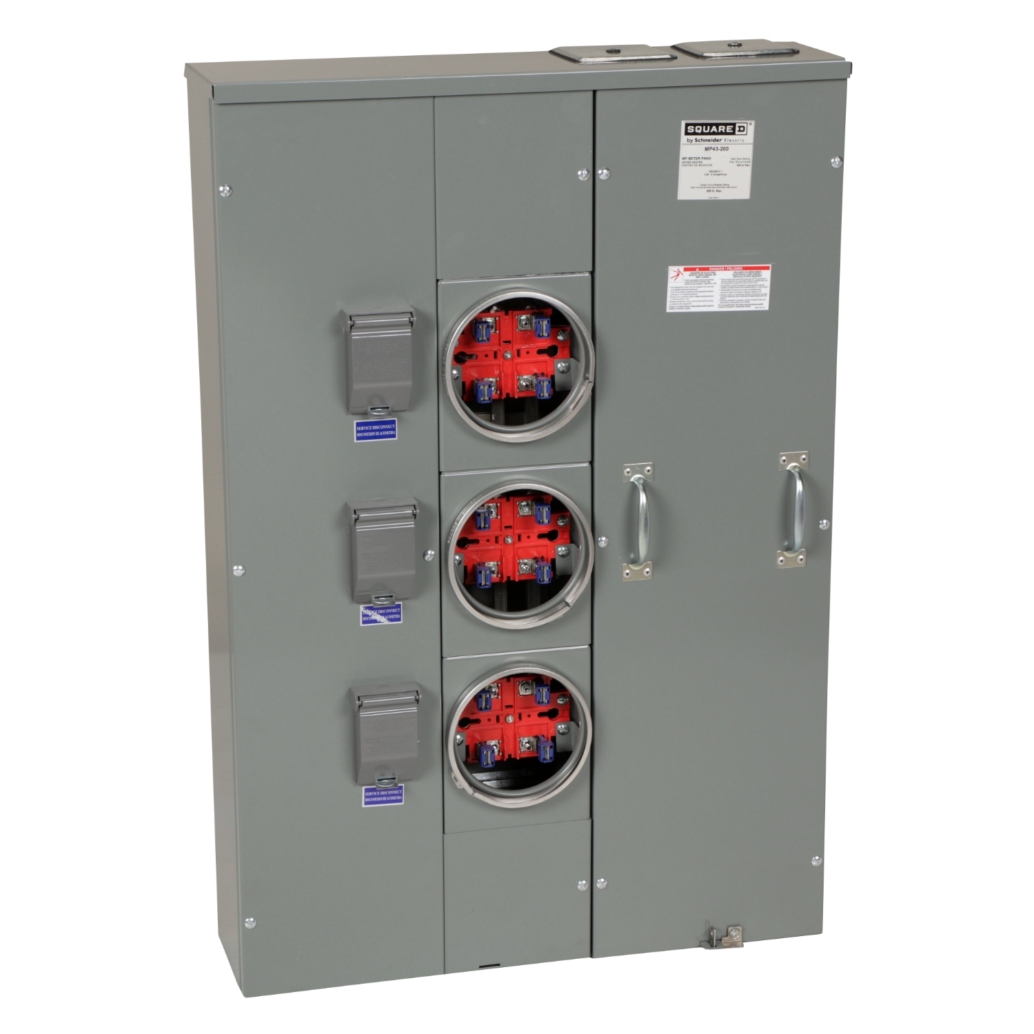 MP43200 MP Meter Pak Meter Center, 200 Amp, 1 Phase, Ringed, No Bypass, 4 Jaw, 3 Socket, OH, UG, 240V