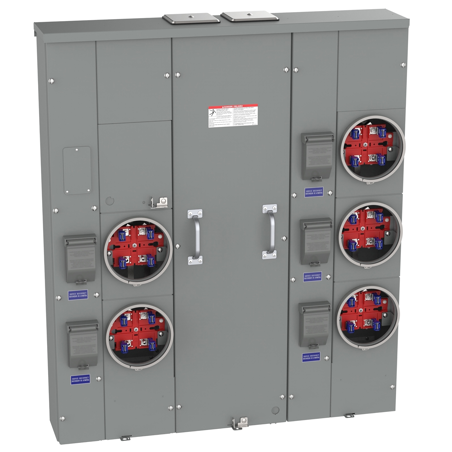 MP55125 Meter Pak Meter Center, 125 Amp, 1 Phase, Ringed, No Bypass, 4 Jaw, 5 Position, OH, UG, 240V