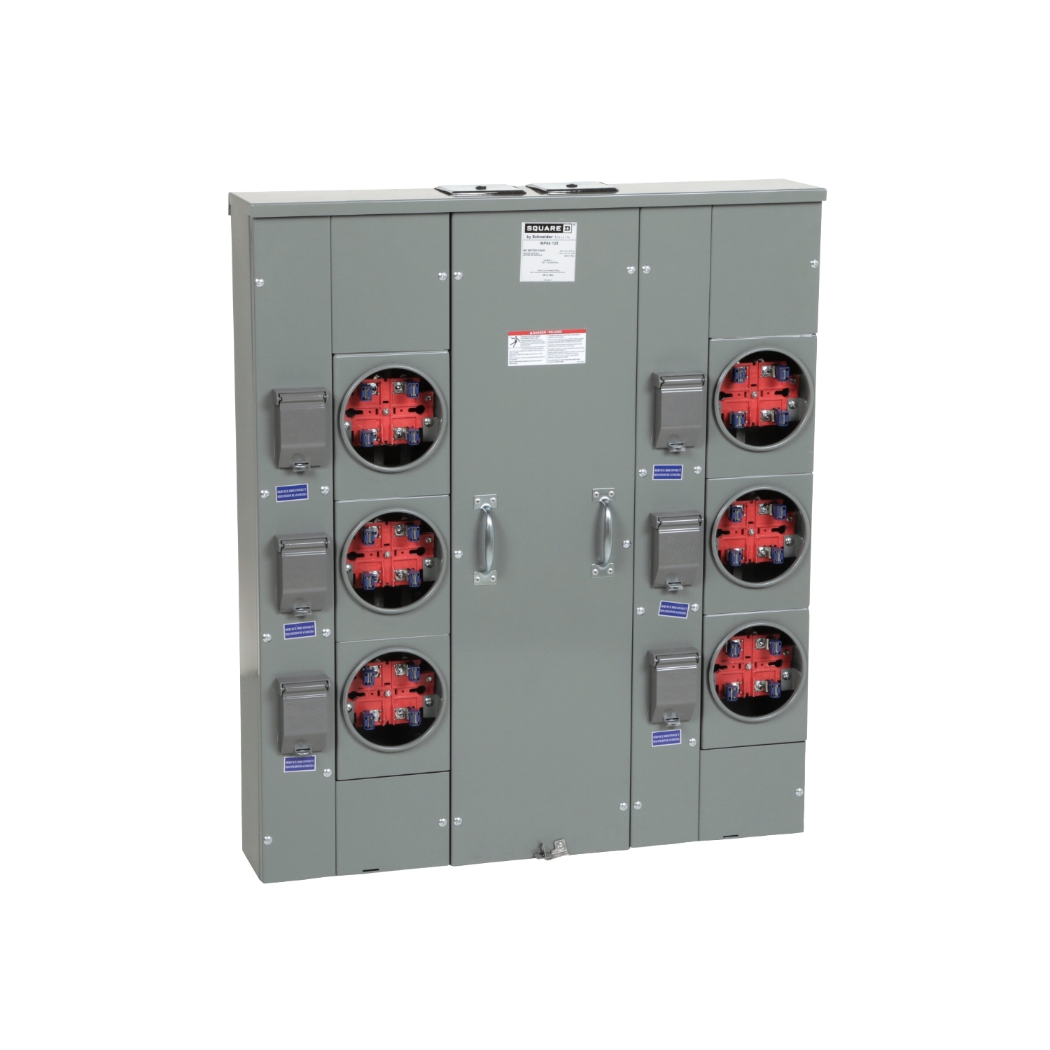 MP66125 MP Meter Pak Meter Center, 125 Amp, 1 Phase, Ringed, No Bypass, 4 Jaw, 6 Socket, OH, UG, 240V