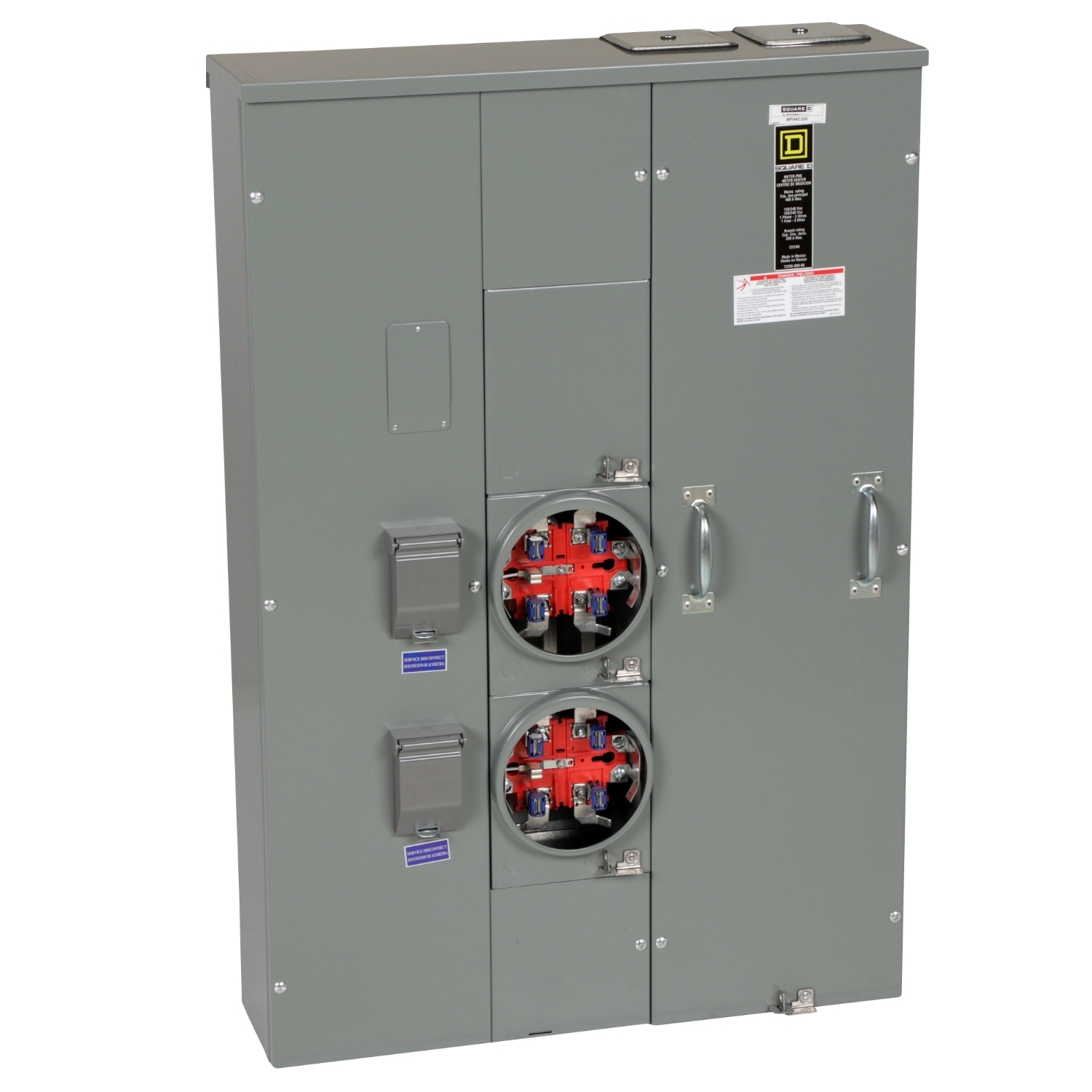 MPH42200 MP Meter Pak Meter Center, 200 Amp, 1 Phase, Ringless, Horn, 5 Jaw, 2 Socket, OH, UG, 240V