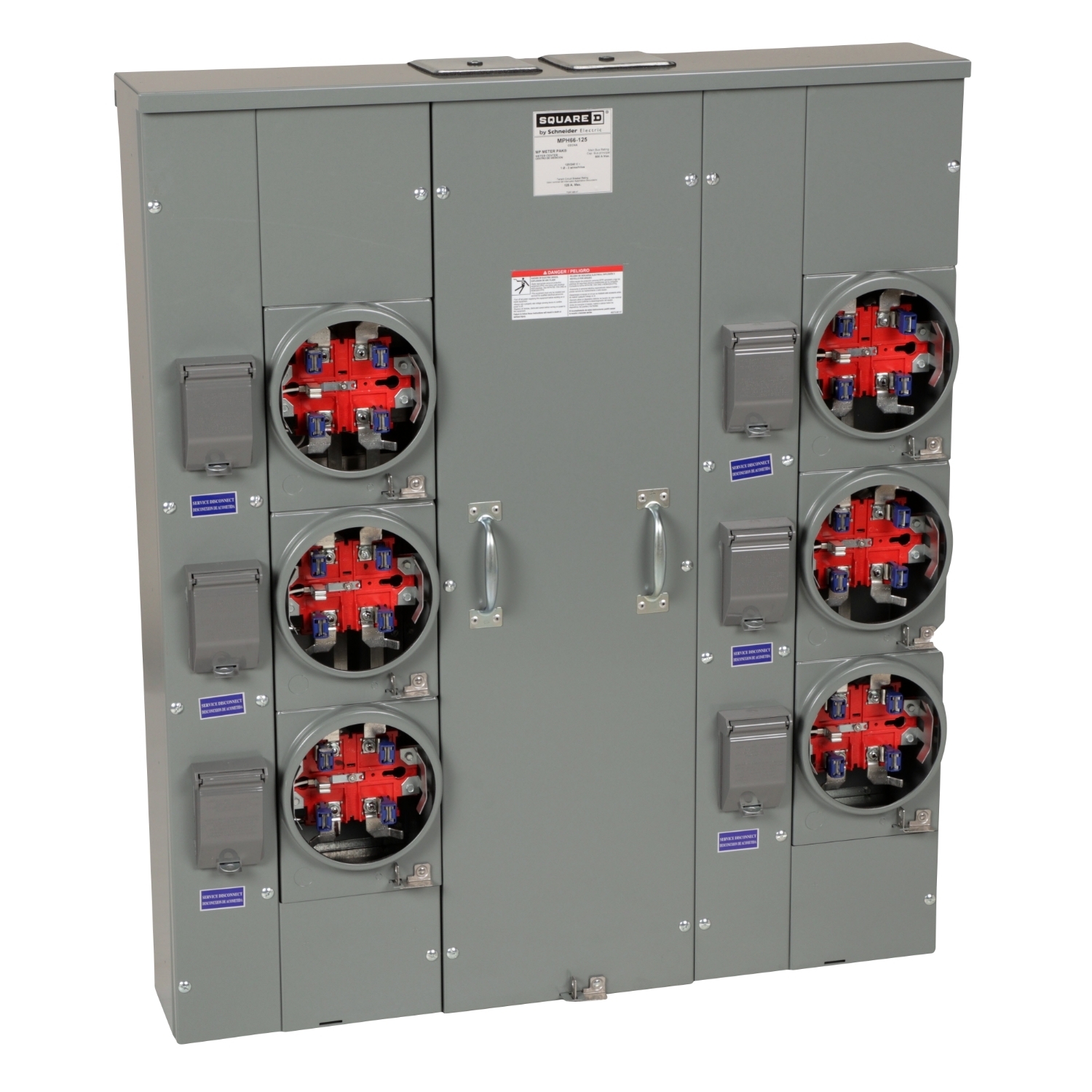 MPH66125 MP Meter Pak Meter Center, 125 Amp, 1 Phase, Ringless, Horn, 5 Jaw, 6 Socket, OH, UG, 240V