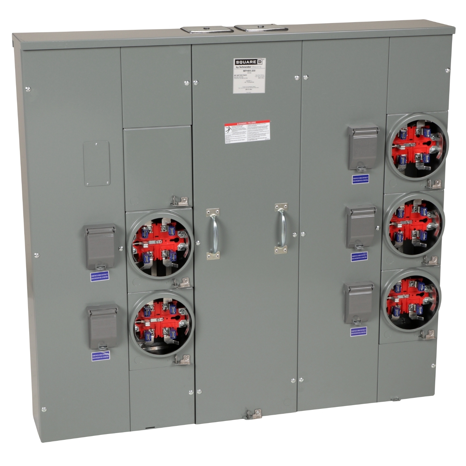 MPH85200 MP Meter Pak Meter Center, 200 Amp, 1 Phase, Ringless, Horn, 5 Jaw, 5 Socket, OH, UG, 240V