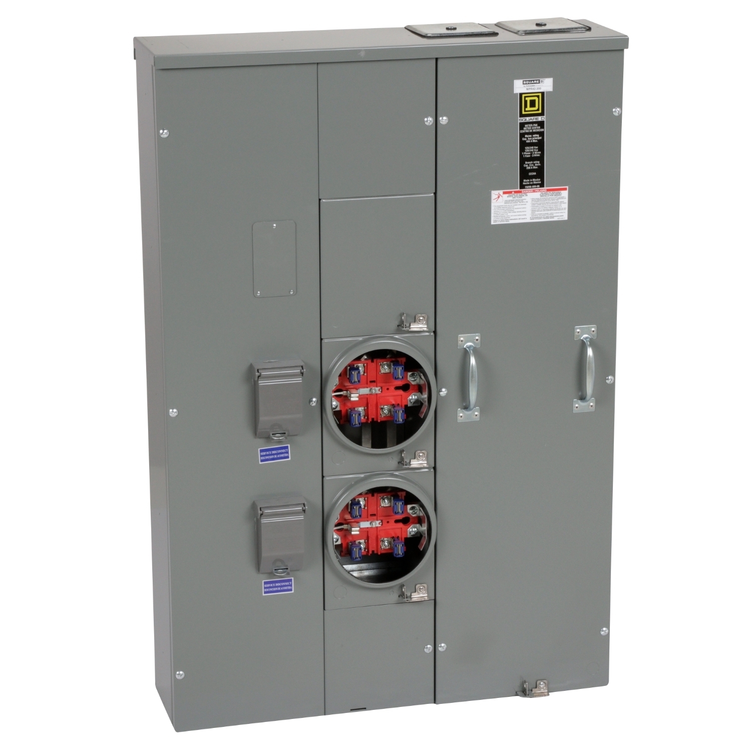 MPR42200 MP Meter Pak Meter Center, 200 Amp, 1 Phase, Ringless, No Bypass, 5 Jaw, 2 Socket, OH, UG, 240V