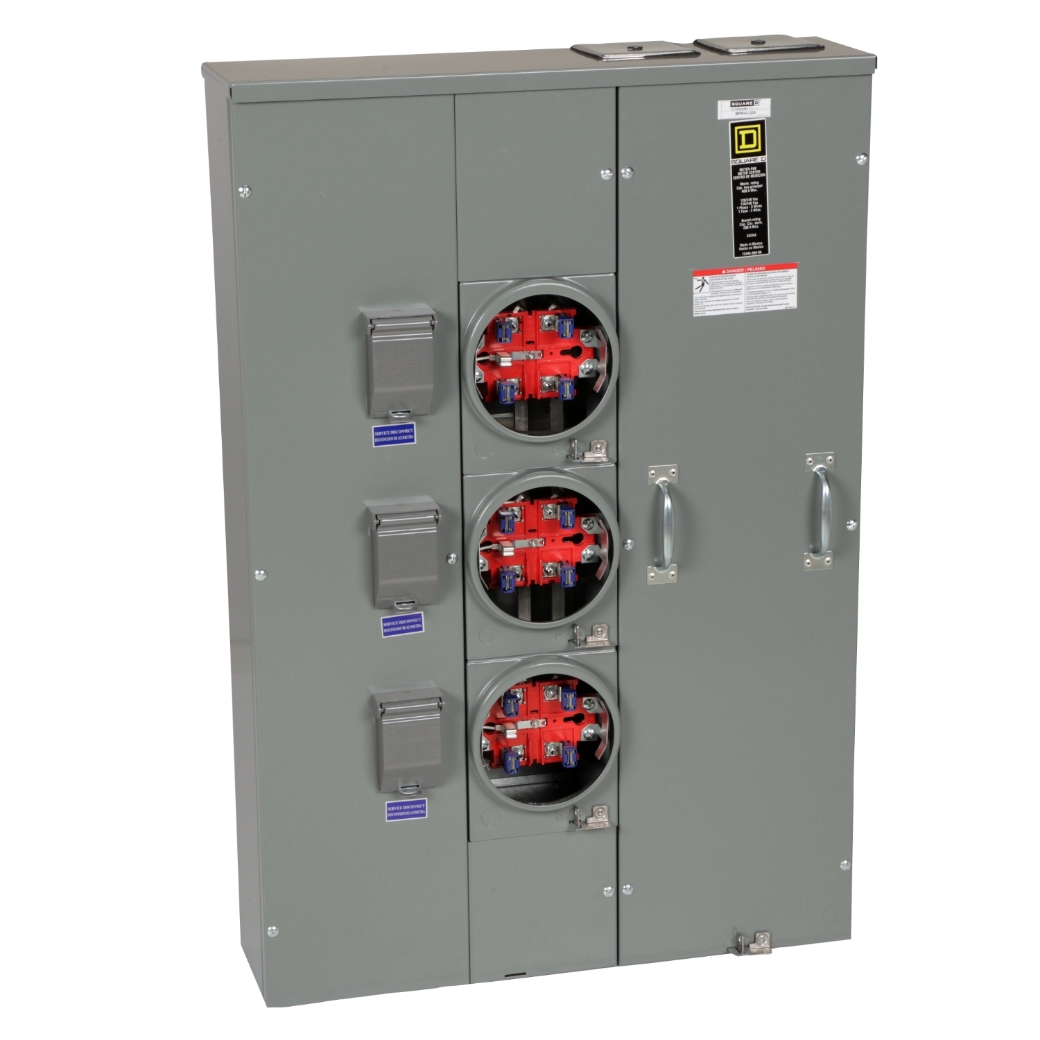 MPR43200 MP Meter Pak Meter Center, 200 Amp, 1 Phase, Ringless, No Bypass, 5 Jaw, 3 Socket, OH, UG, 240V
