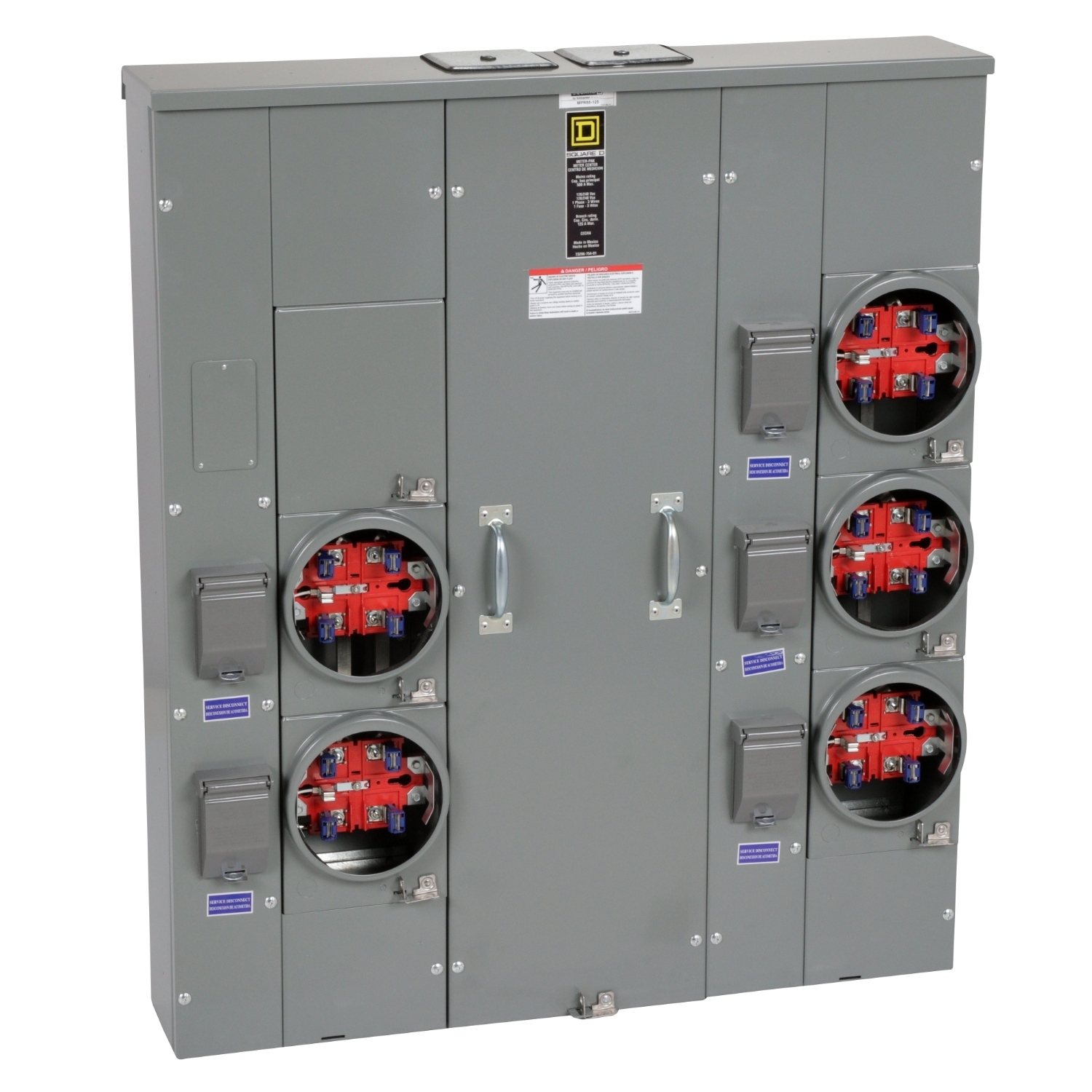 MPR55125 MP Meter Pak Meter Center, 125 Amp, 1 Phase, Ringless, No Bypass, 5 Jaw, 5 Socket, OH, UG, 240V