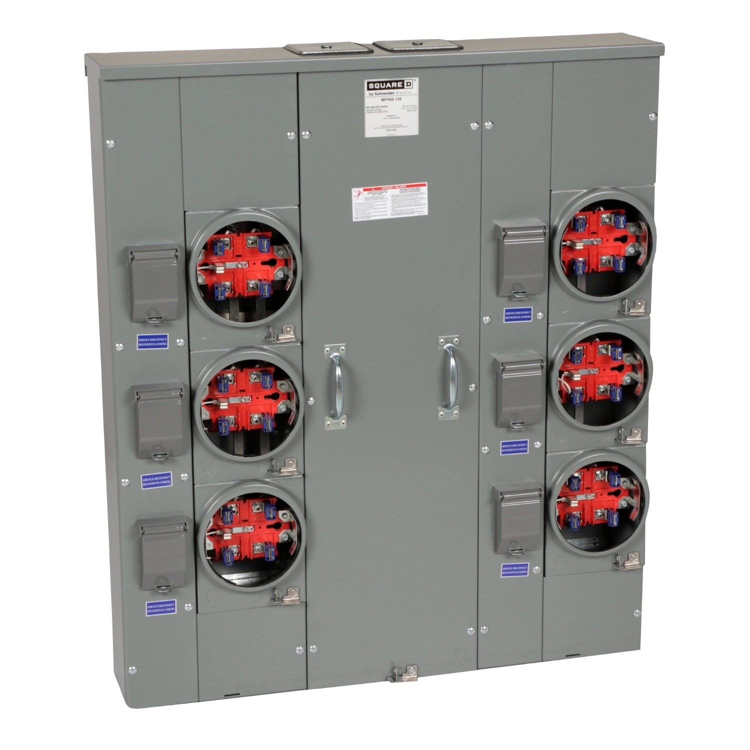 MPR66125 MP Meter Pak Meter Center, 125 Amp, 1 Phase, Ringless, No Bypass, 5 Jaw, 6 Socket, OH, UG, 240V