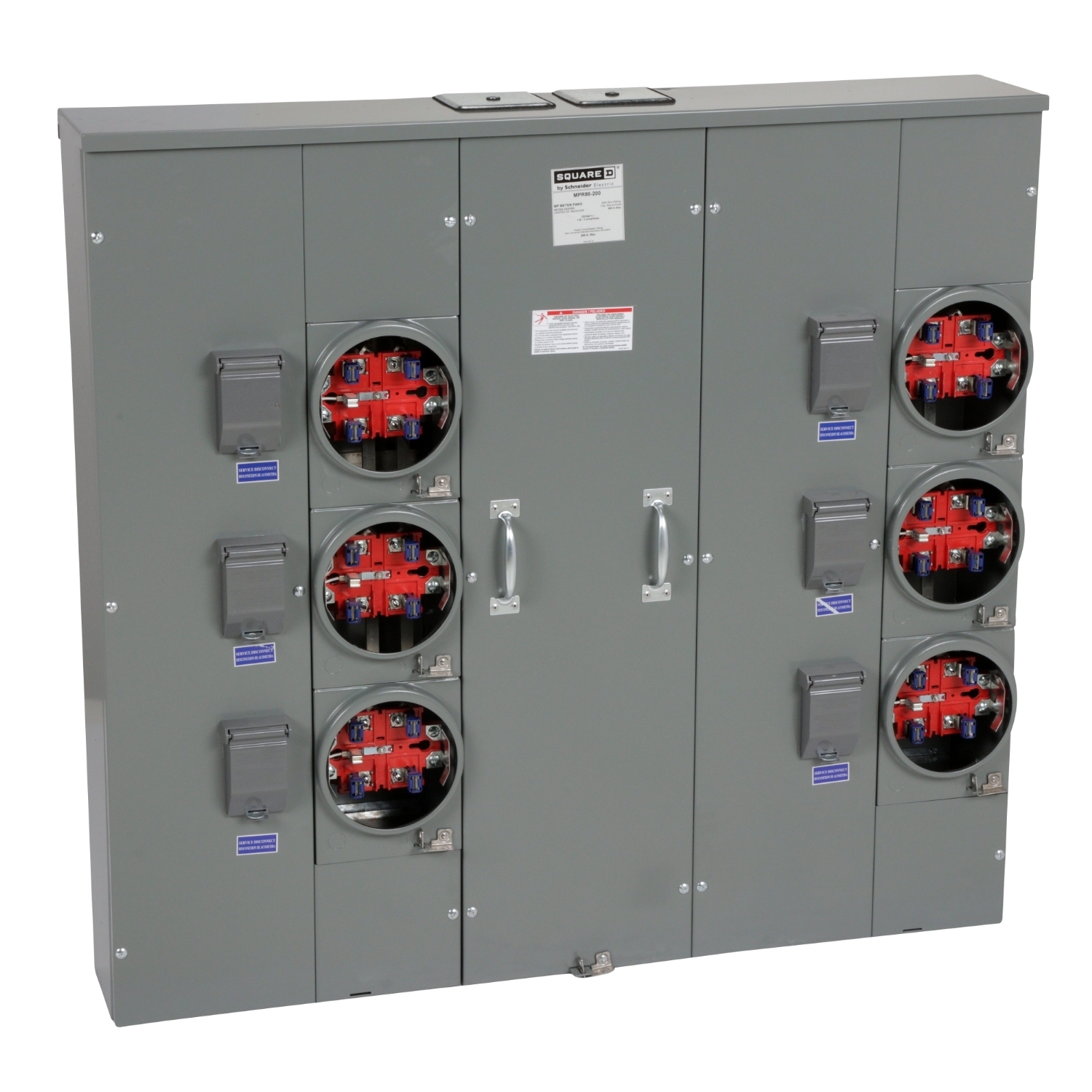 MPR86200 MP Meter Pak Meter Center, 200 Amp, 1 Phase, Ringless, No Bypass, 5 Jaw, 6 Socket, OH, UG, 240V