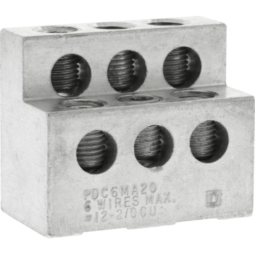 PDC6MA20 Standard Power Distribution Connector, For Use With 125 to 1000 A MAL, MHL, MEL and MXL Molded Case Circuit Breaker, (6) 12 to 2/0 AWG Al/Cu Wire