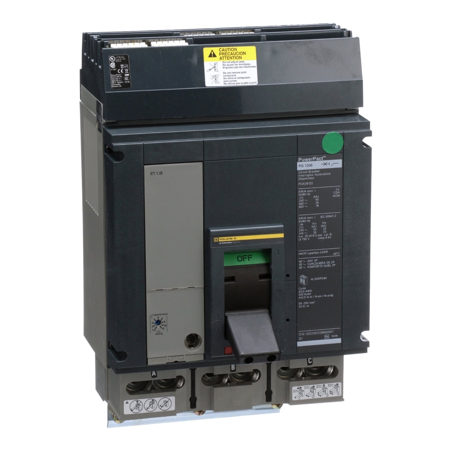 PGA36120 Molded Case Circuit Breaker, 1200 Amp, 3 Pole, 600V