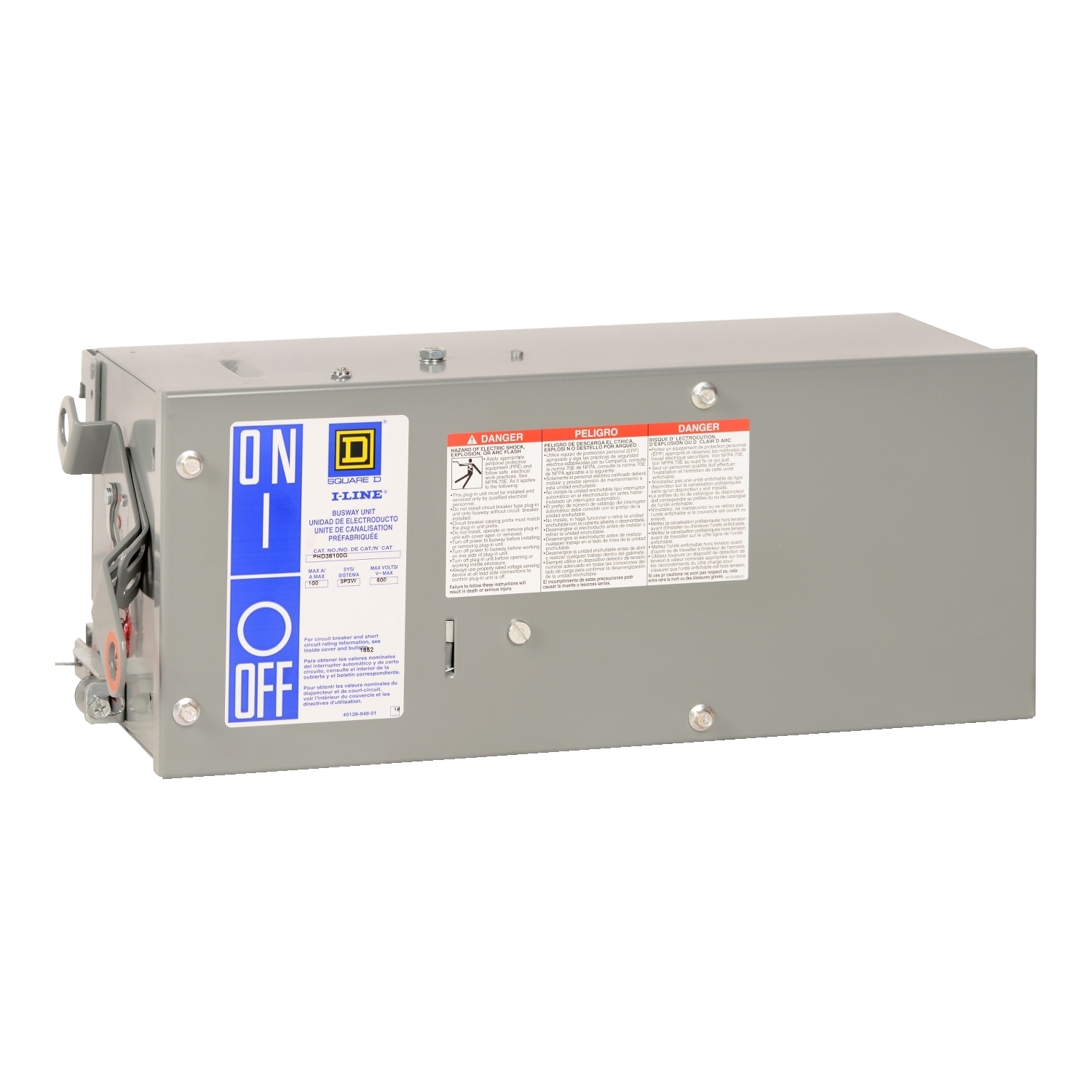 PHD36100GN I-Line II 3-Pole Low Ampere Busway Circuit Breaker Plug-In Unit, 600 V AC, 100 to 150 A, 3+G+N Wires, HD Frame
