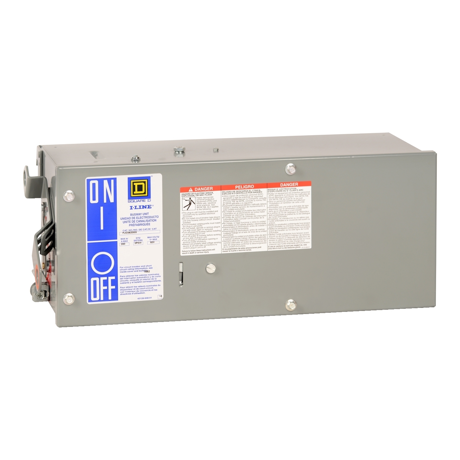 PJD36200G I-Line 3-Pole Low Ampere II Busway Circuit Breaker Plug-In Unit, 600 V AC, 200 to 250 A, 3+G Wires, JD Frame, NEMA 1 Enclosure
