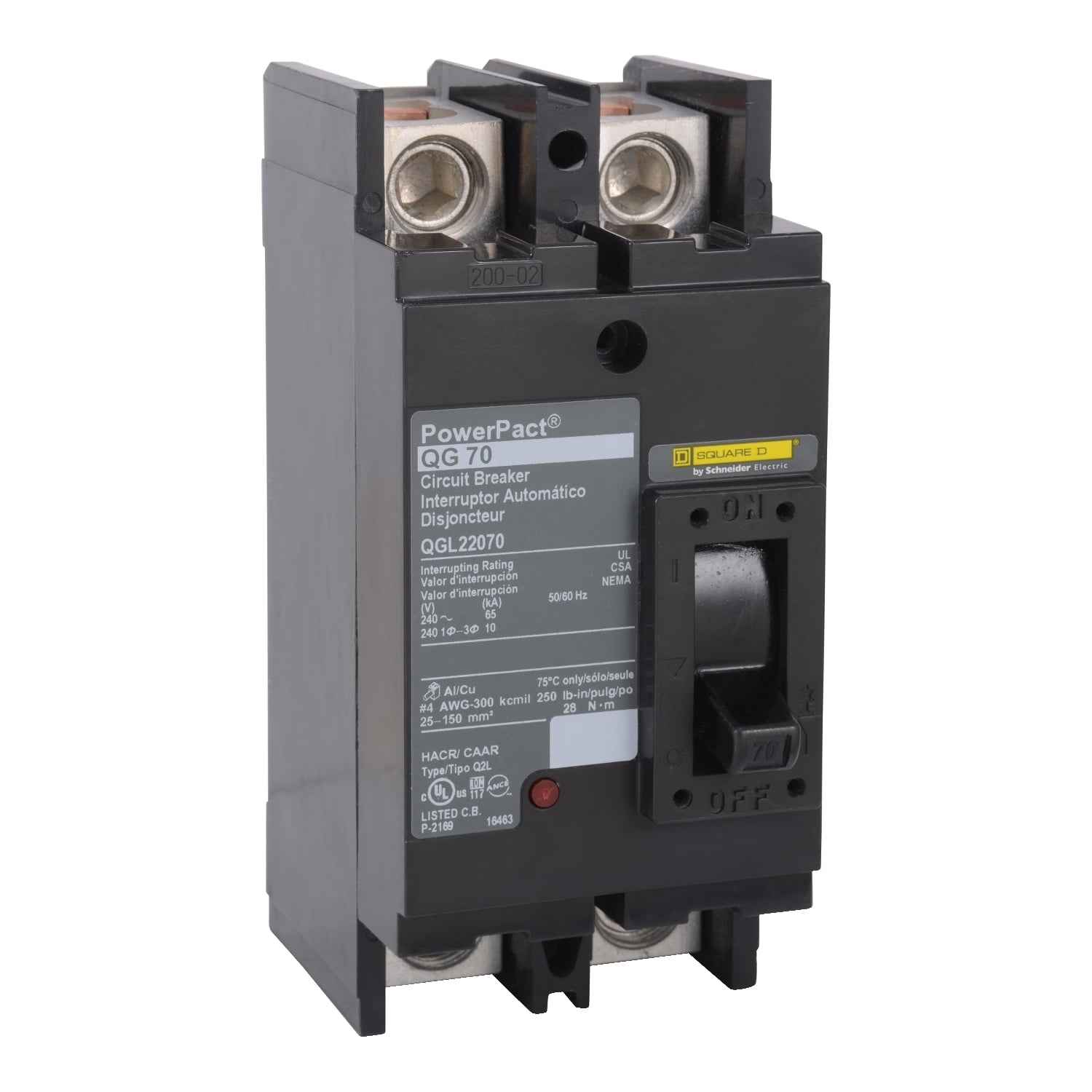QGL22225 Molded Case Circuit Breaker, 225 Amp, 2 Pole, 240V