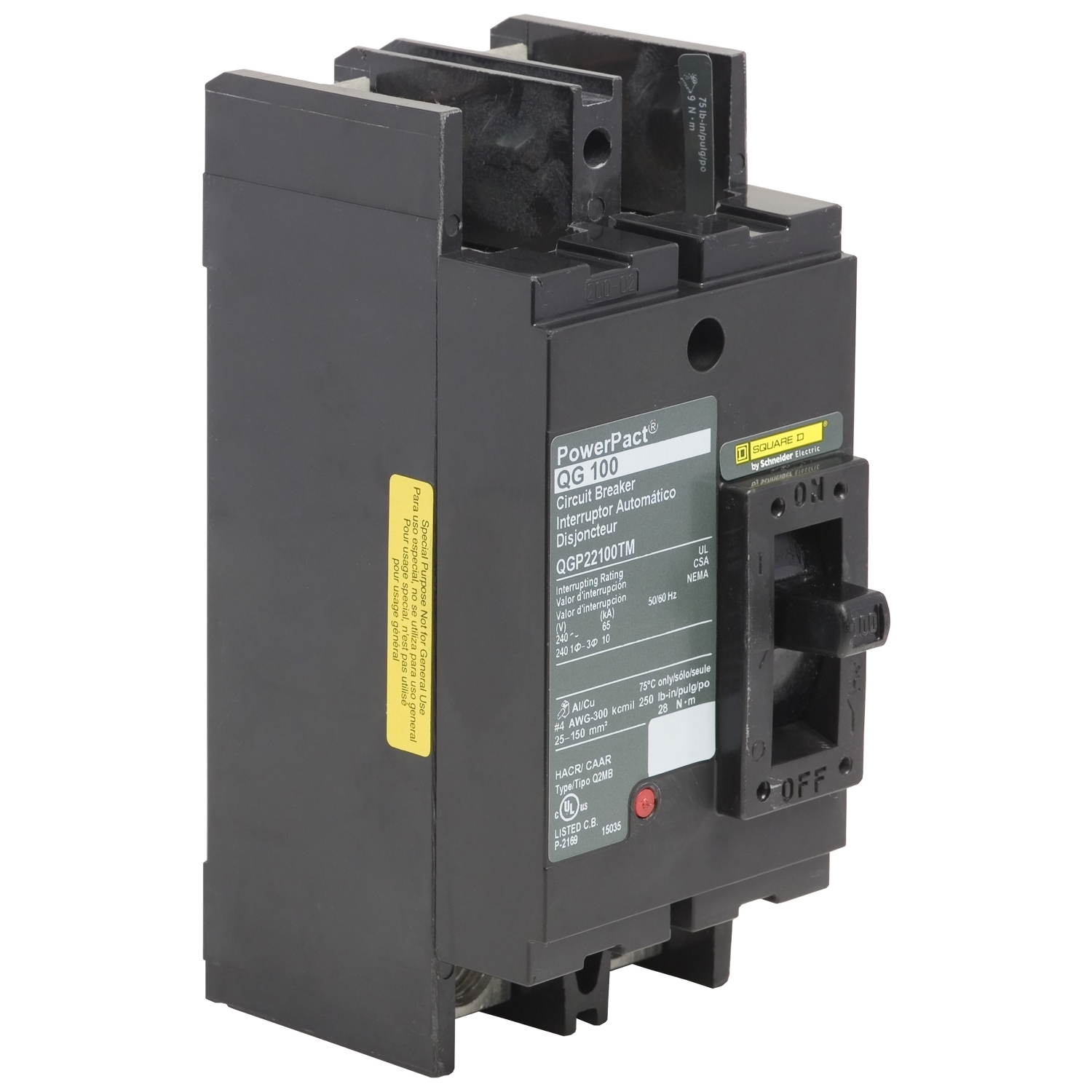 QGP22070TM Molded Case Circuit Breaker, 70 Amp, 2 Pole, 240V