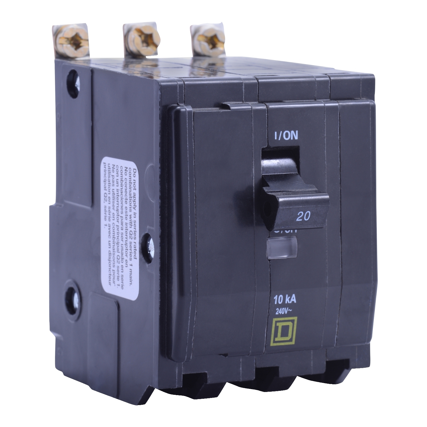 Mini circuit breaker, QO, 25A, 3 pole, 120/240VAC, 65kA, bolt on