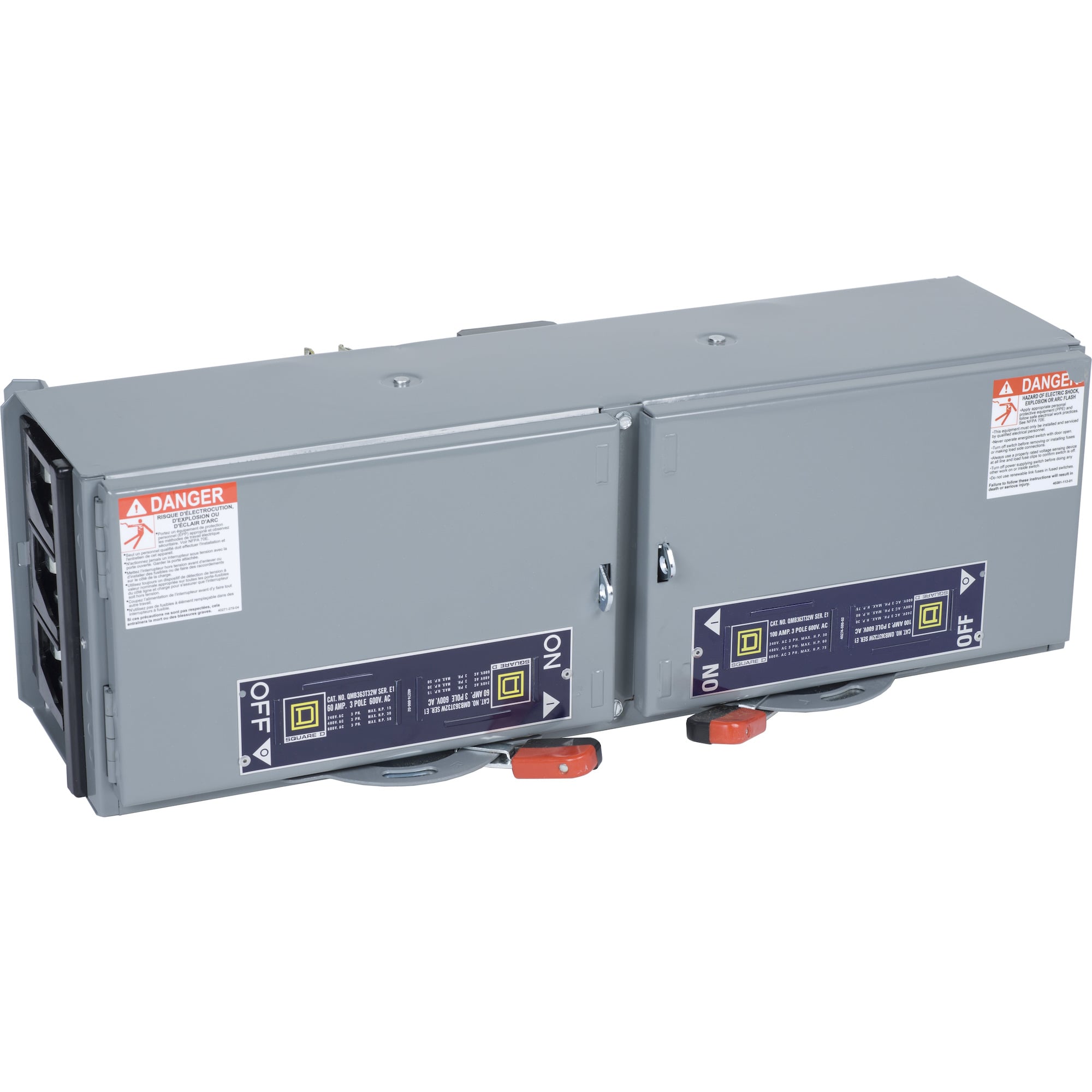QMB363T32W Fusible Twin Branch Switch Unit, 600 V AC, 60/100 A, 75 hp Power Rating, 3 Poles, 200 kA Interrupt