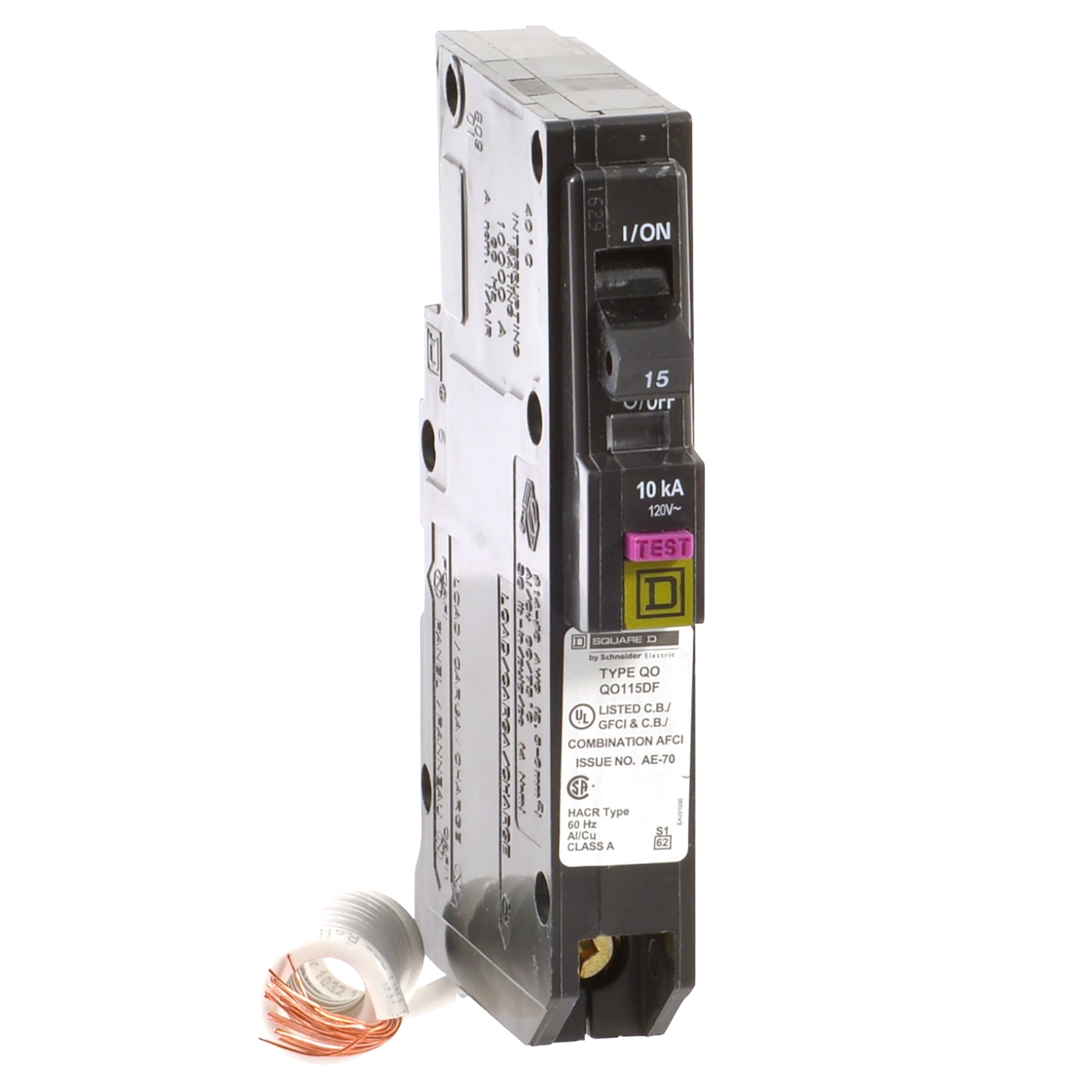 QO115DF Miniature Circuit Breaker, 15 Amp, 1 Pole, 120V