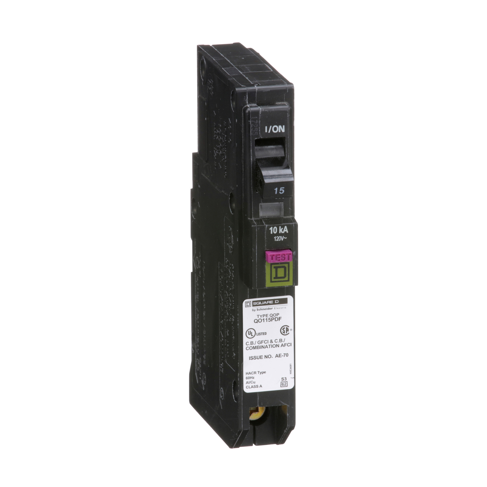 QO115PDF Miniature Circuit Breaker, 15 Amp, 1 Pole, 120V