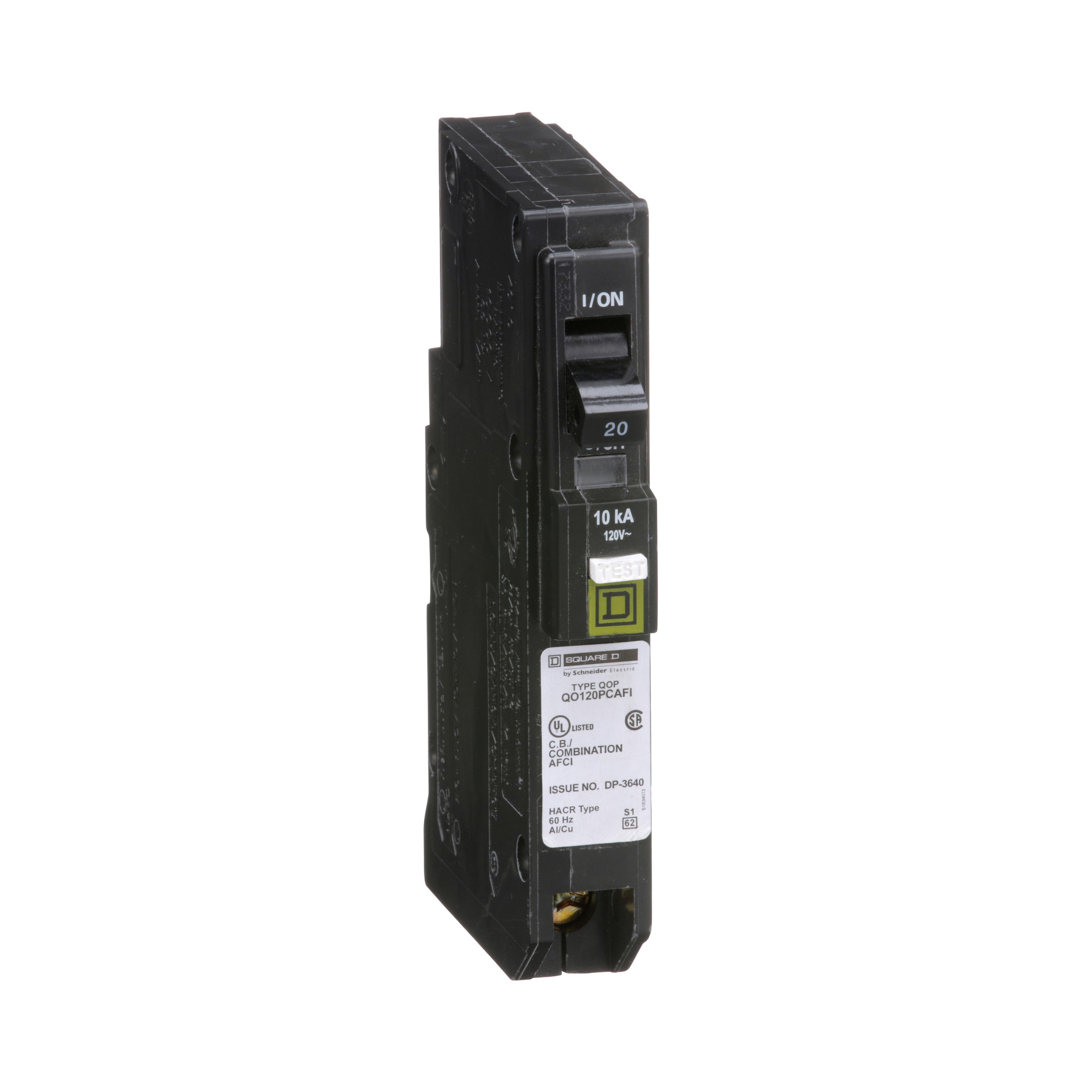 QO120PCAFI Miniature Circuit Breaker, 20 Amp, 1 Pole, 120V